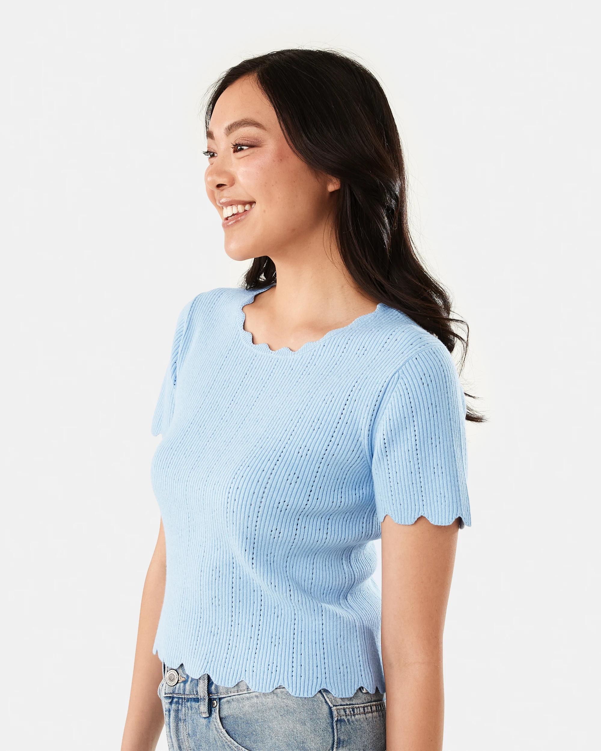 2 Short Sleeve Pointelle Top Chmbr Blue, 2 of 7