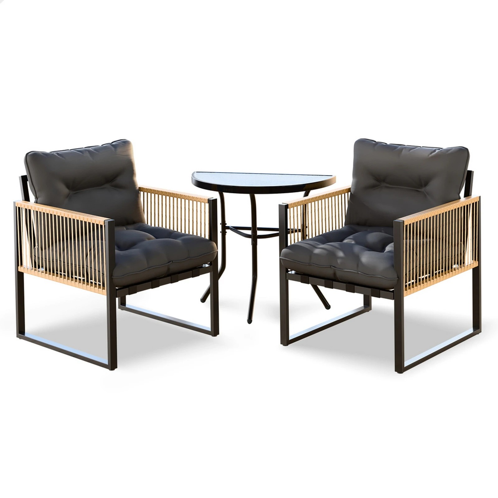 1 Alfordson Outdoor Dining Patio Furniture Bistro Set Table and Chairs Semicircle - Black Grey, 1 of 10