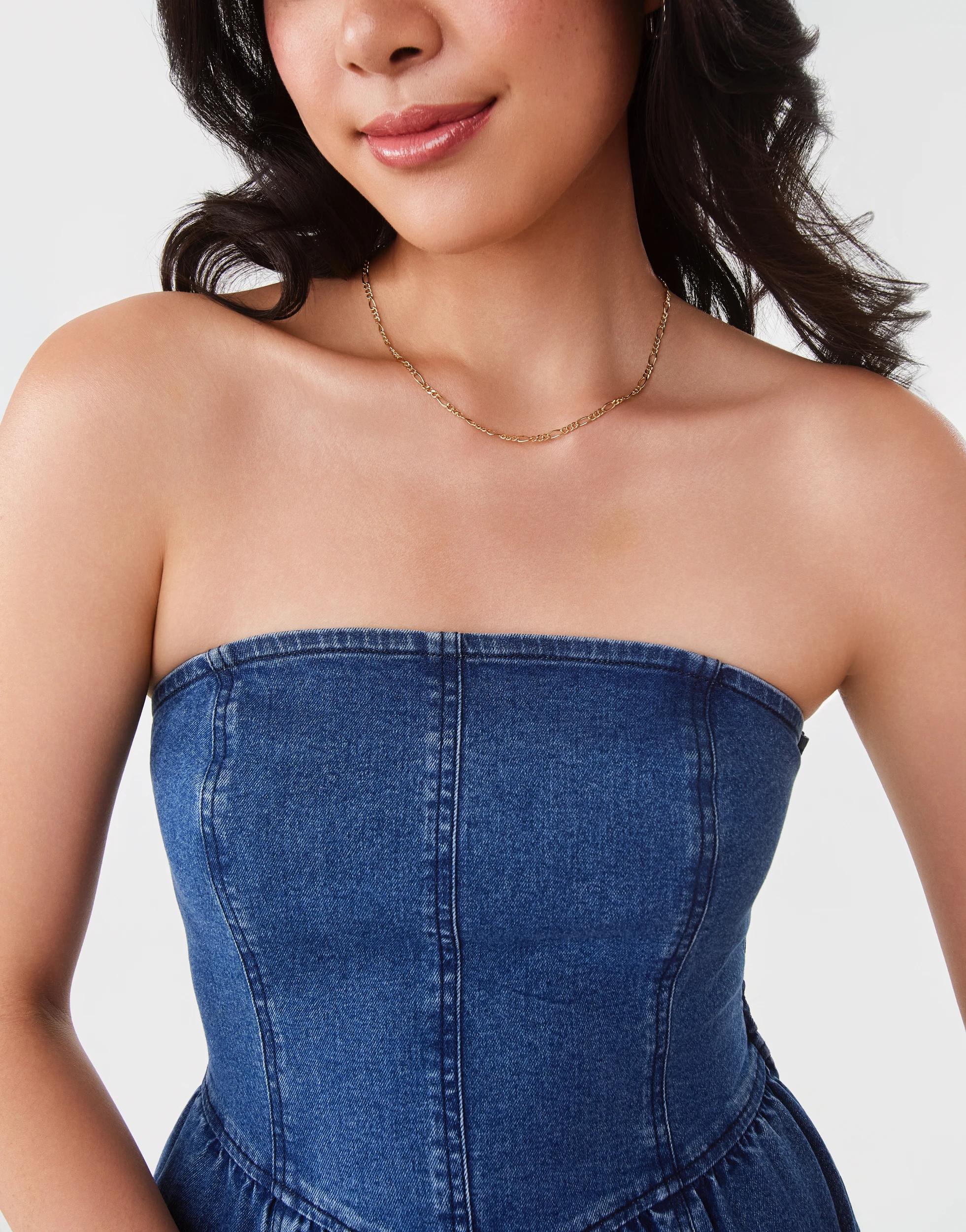 4 Strapless Denim Midi Dress Dark Wash, 4 of 10