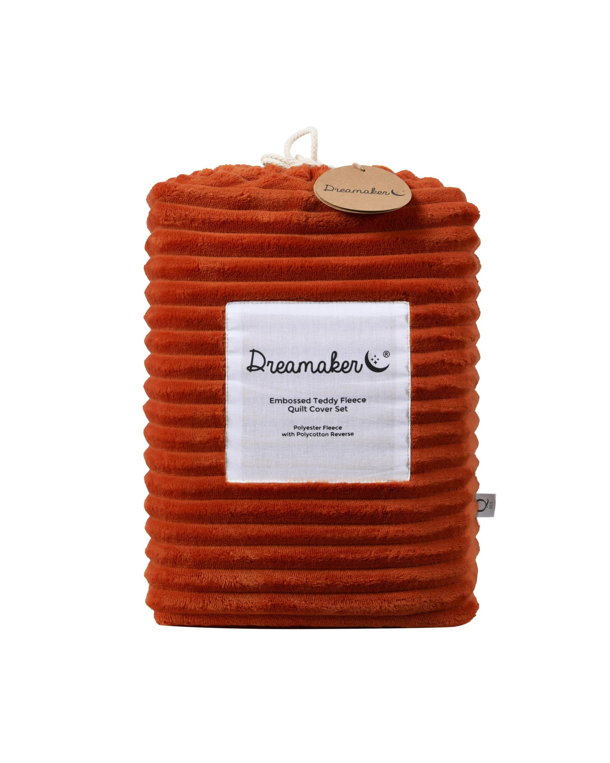 8 Dreamaker Signature Embossed Corduroy Fleece Quilt Cover Set - Queen Bed - Rust Red, 8 of 8
