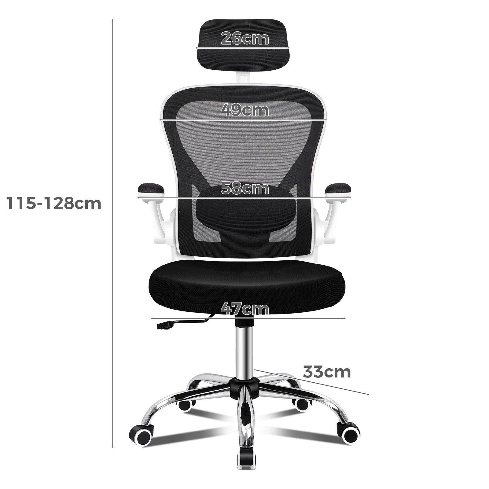 6 Alfordson Mesh Office Chair Executive Computer Gaming Fabric Seat - Black White, 6 of 10