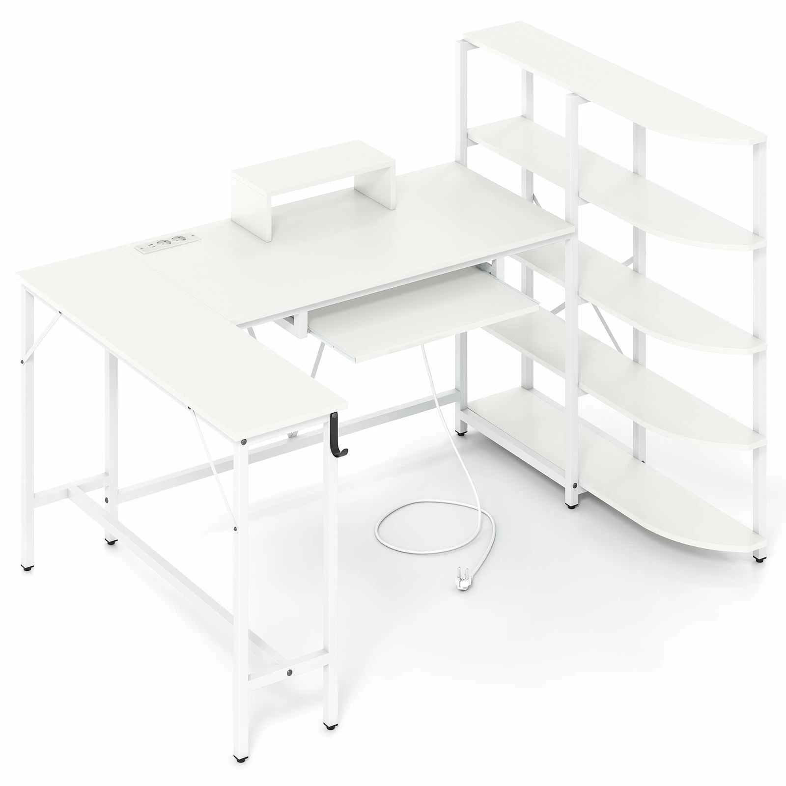 1 Costway L Shaped Computer Desk w/5-tier Storage Shelves Corner Writing Table - White, 1 of 5