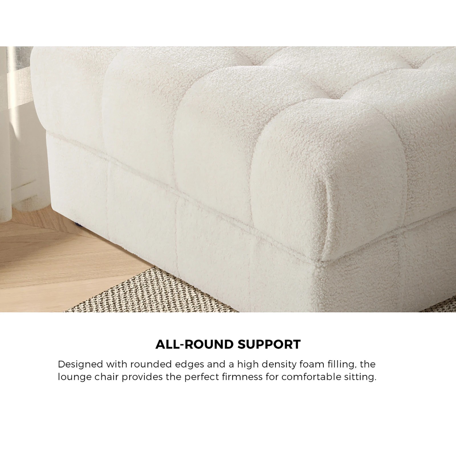 6 Oikiture 1 Seater Boucle Modular Ottoman Lounge Chair Armless Tofu
 - White, 6 of 10