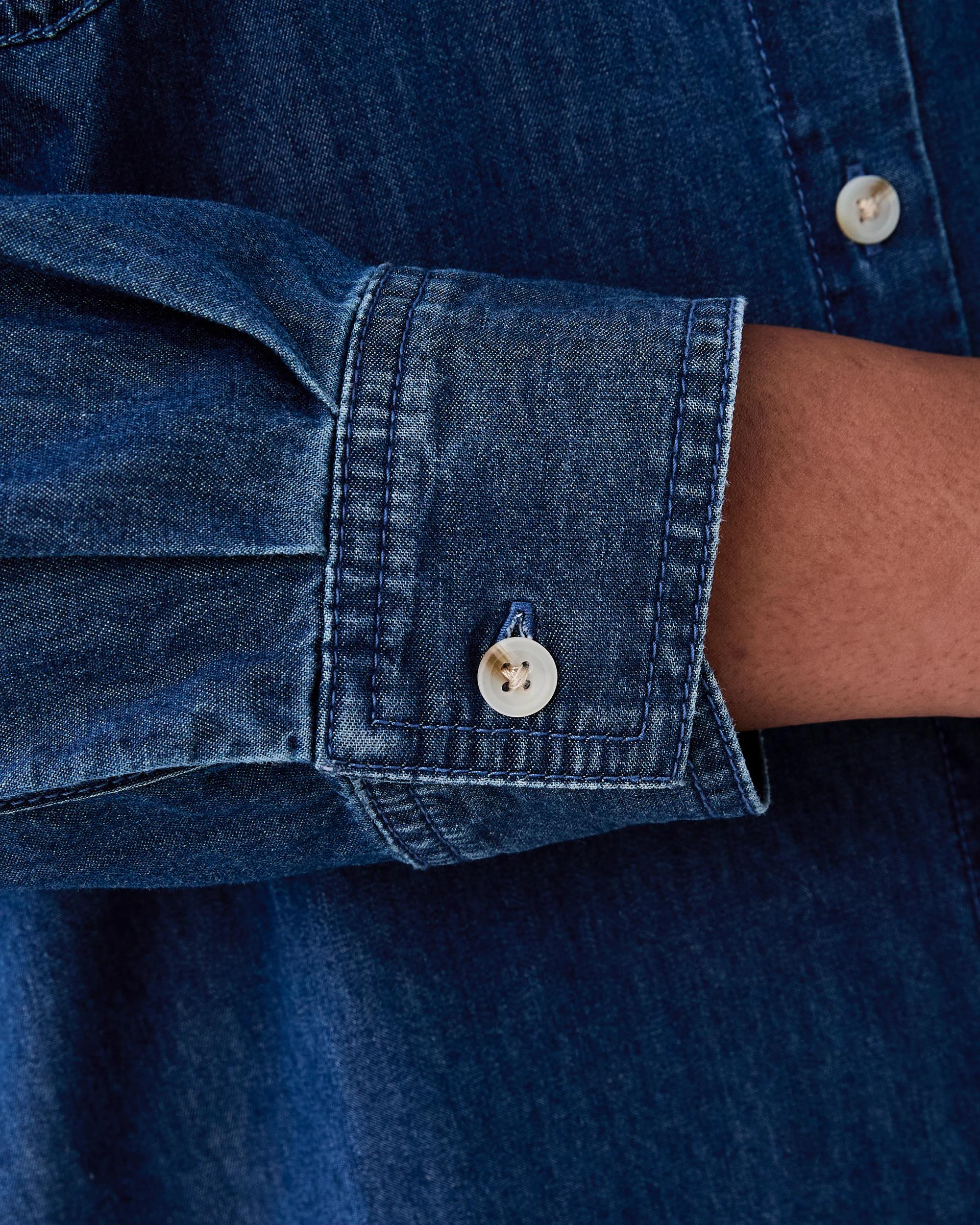 9 Curve Long Sleeve Denim Shirt Mid Wash, 9 of 9