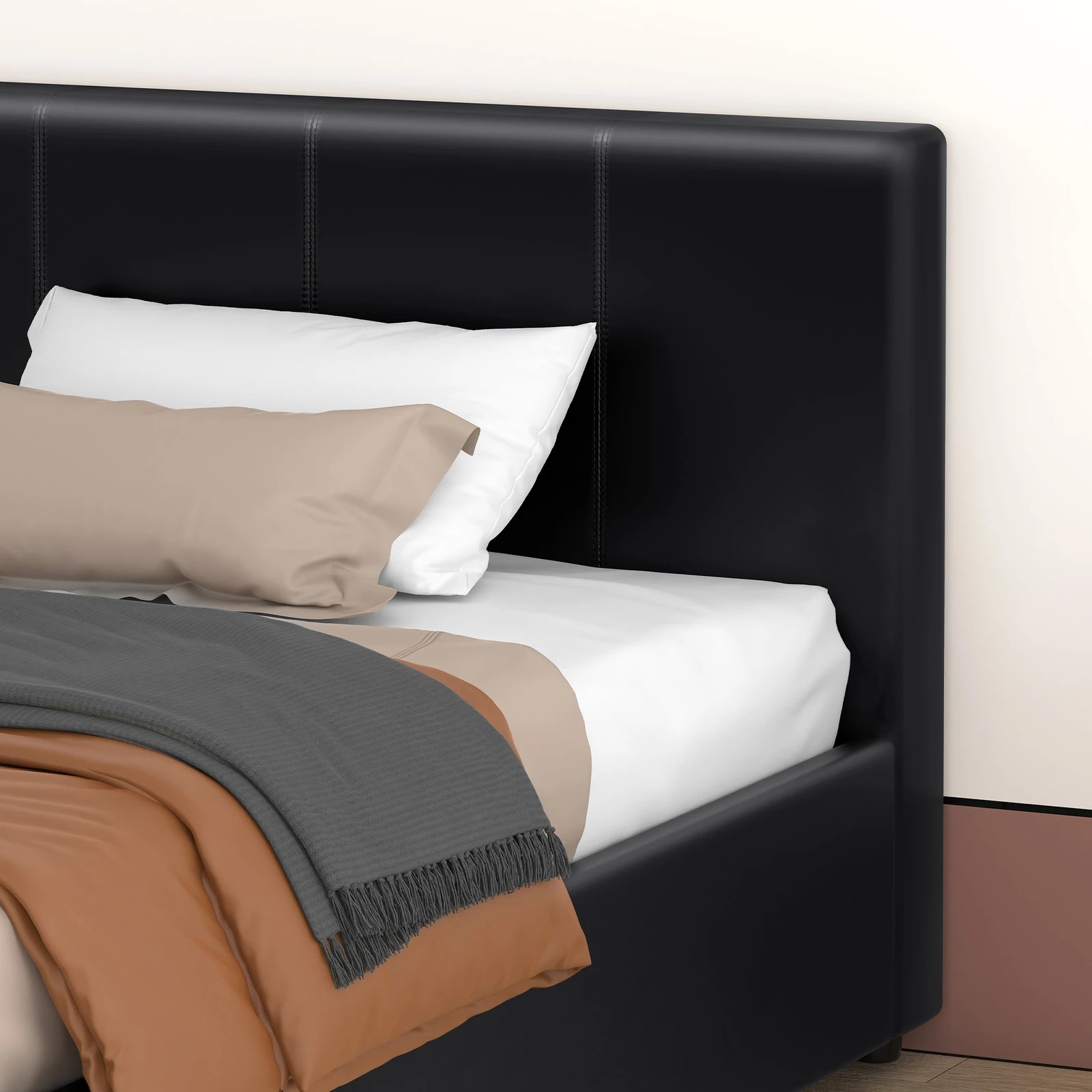 5 Alfordson Bed Frame Single Size Gas Lift Storage Base Leather Tricia - Black, 5 of 10