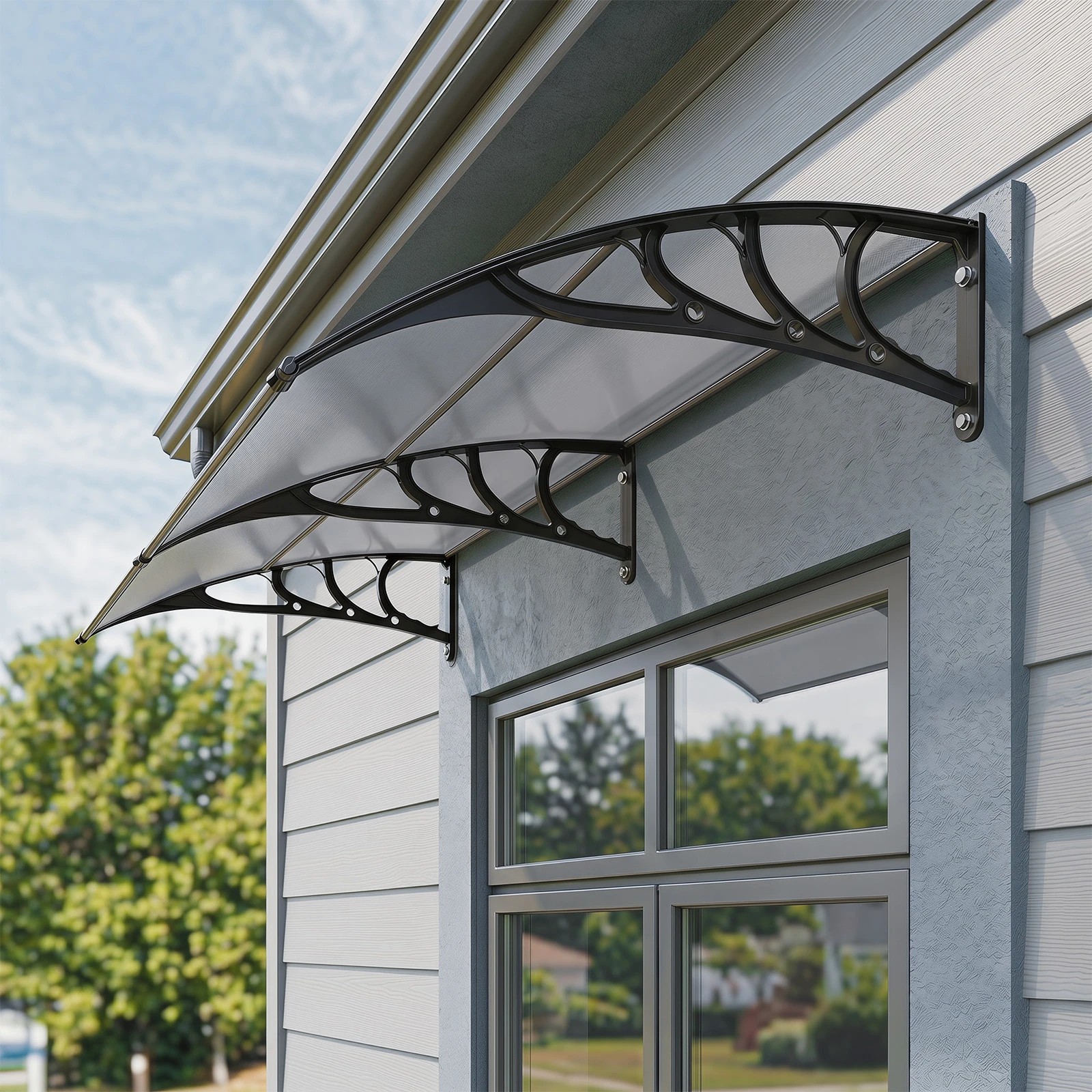 2 Costway Window Door Awning Door Canopy Patio UV Rain Cover - Grey, 2 of 4