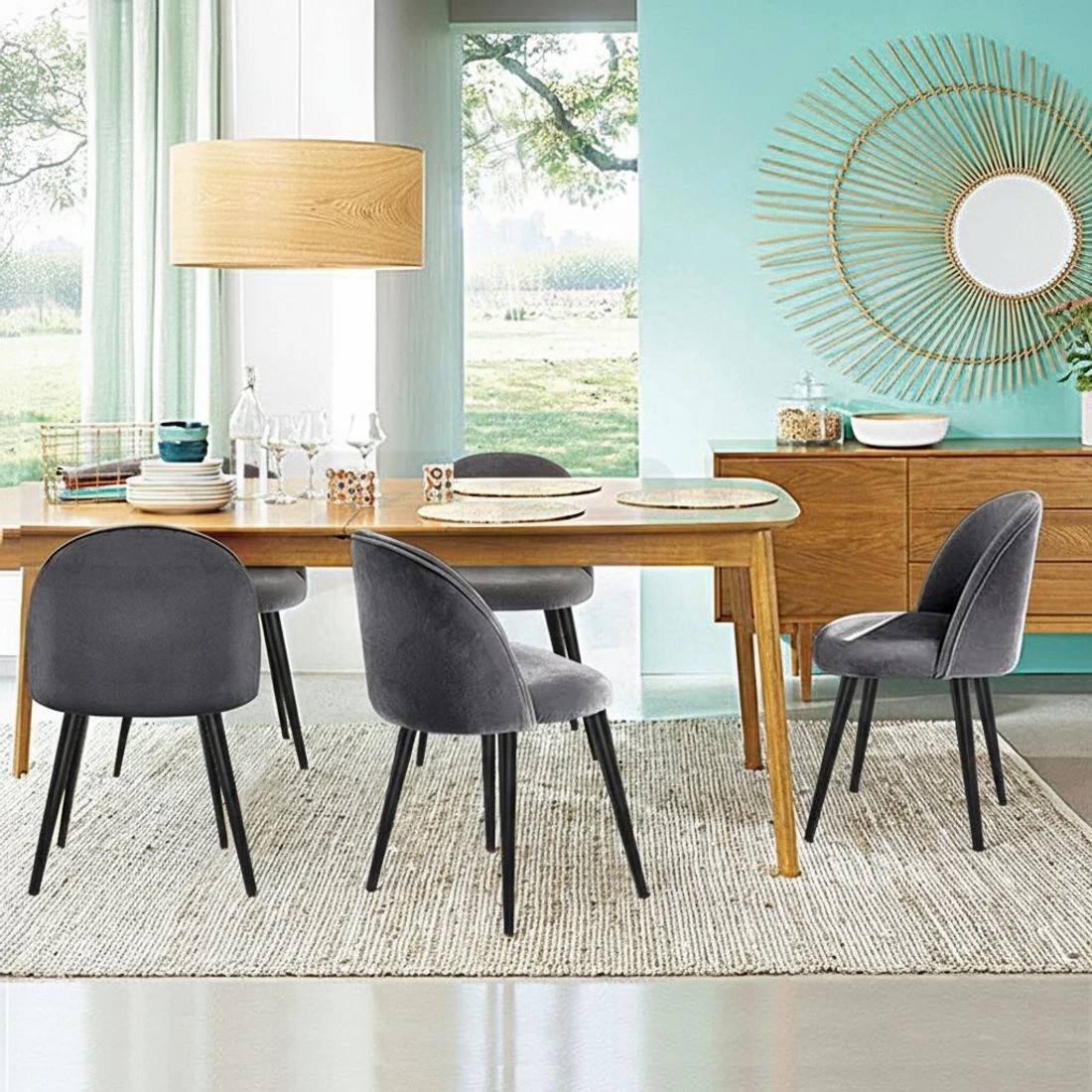 4 Artiss Dining Chairs Set of 4 Velvet Solid Curved Dark - Black, 4 of 6