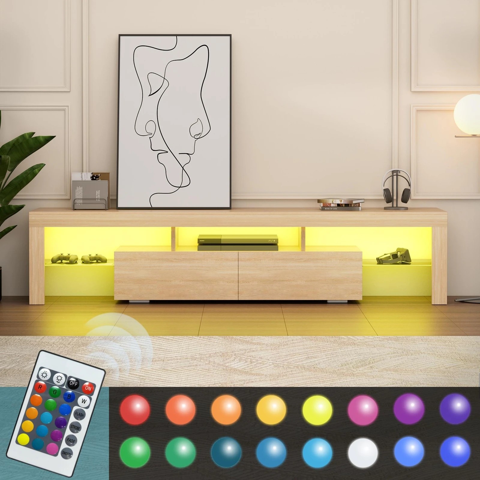 6 Alfordson Entertainment Unit 180cm TV Stand LED Light Storage Drawer - Oak, 6 of 10