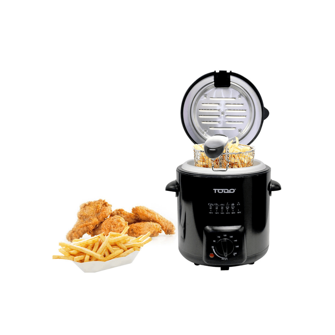4 TODO 0.9L Deep Fryer Adjustable Thermostat Dial - Black Stainless Steel Housing Basket, 4 of 4