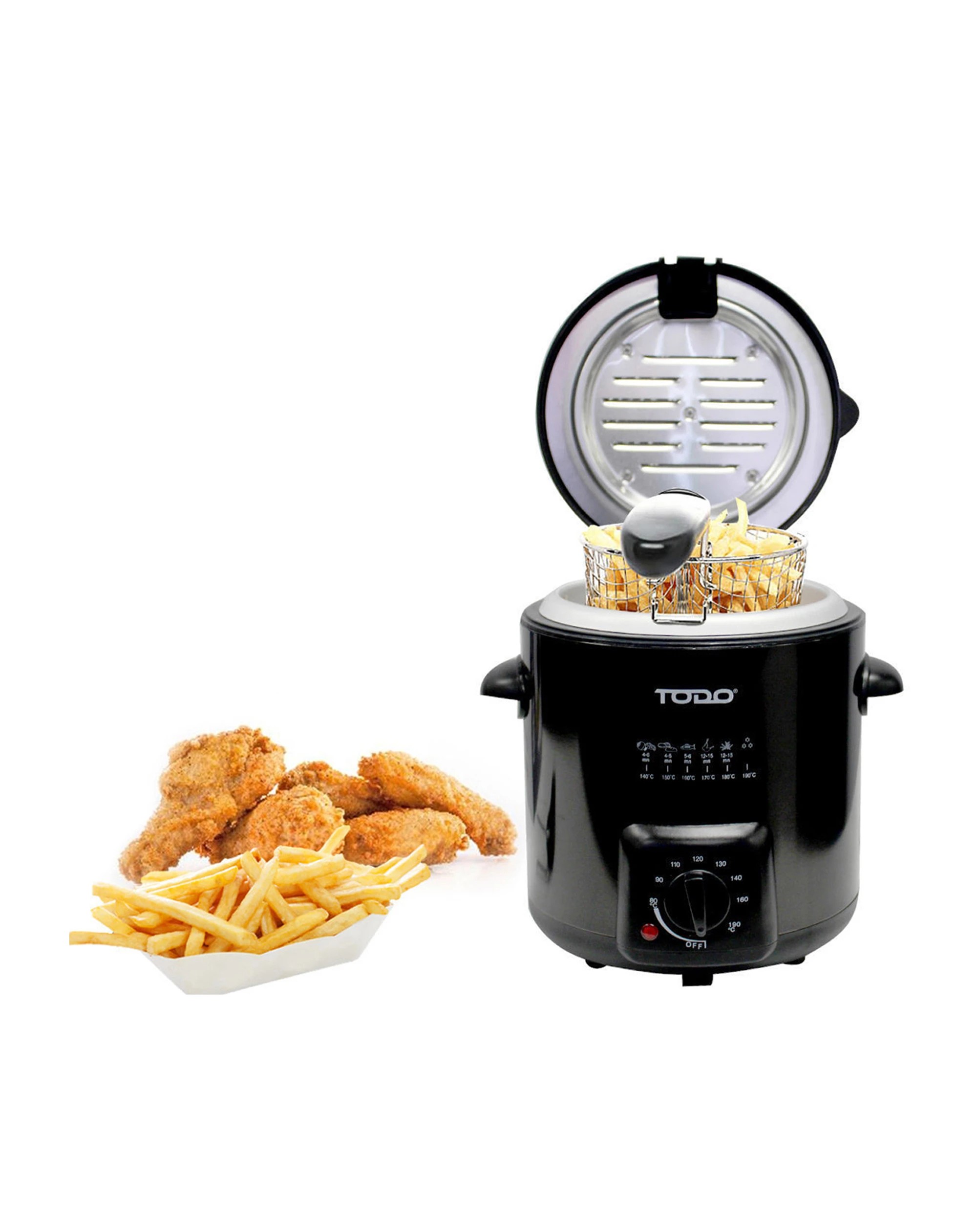 4 TODO 0.9L Deep Fryer Adjustable Thermostat Dial - Black Stainless Steel Housing Basket, 4 of 4