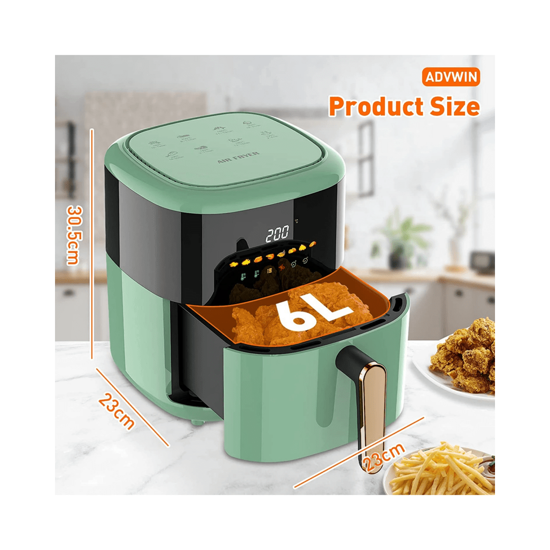 2 Advwin 6l Air Fryer Oil-less Healthy Electric Cooker Kitchen Oven 8 Preset Set Led Touch Digital Screen, 2 of 8