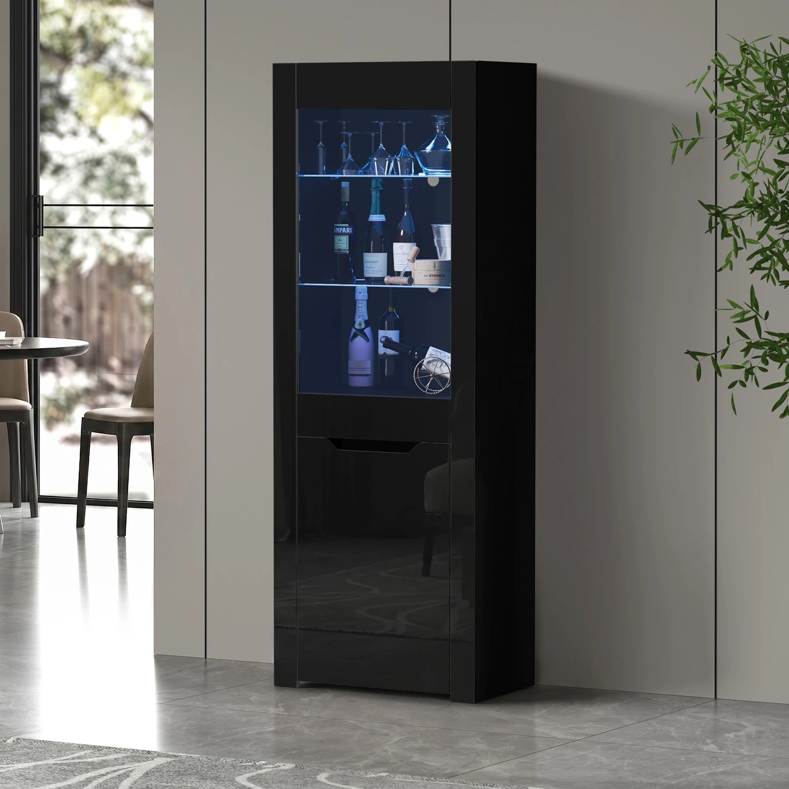 3 Oikiture Display Cabinet Buffet Sideboard High Gloss Cupboard LED Light - Black, 3 of 8