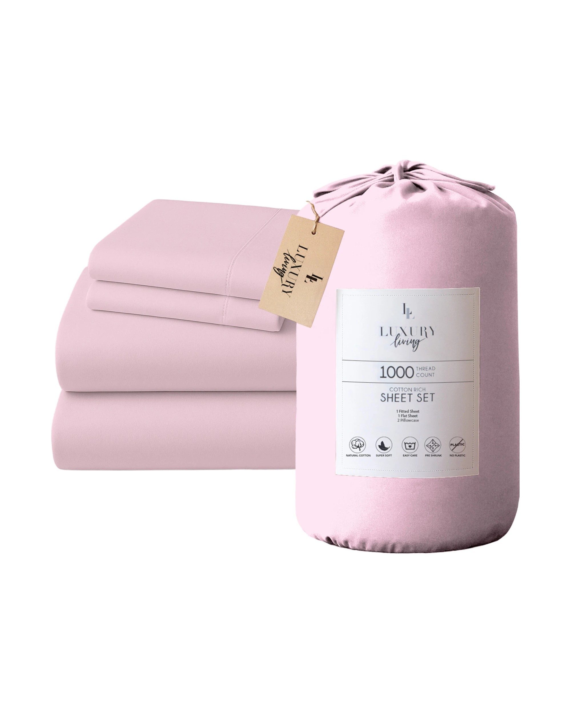 1 Laura Hill 1000 Thread Count Cotton Rich Queen Bed Sheet Set 4-Piece Gift Pack in Pink - Queen Bed - Pink, 1 of 4