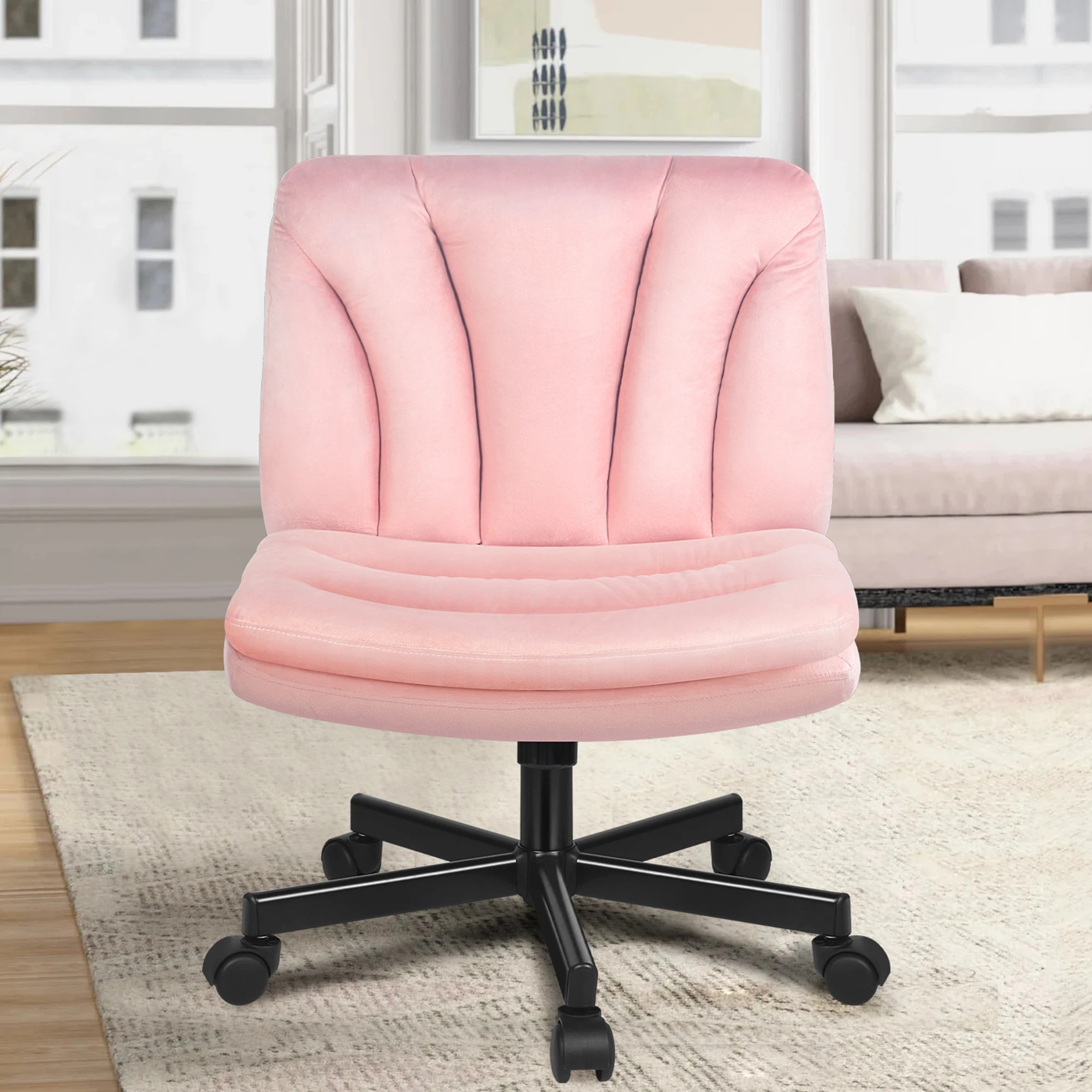 5 Alfordson Armless Office Desk Chair Mid Back Wide Seat w/ Wheels Velvet - Pink, 5 of 8