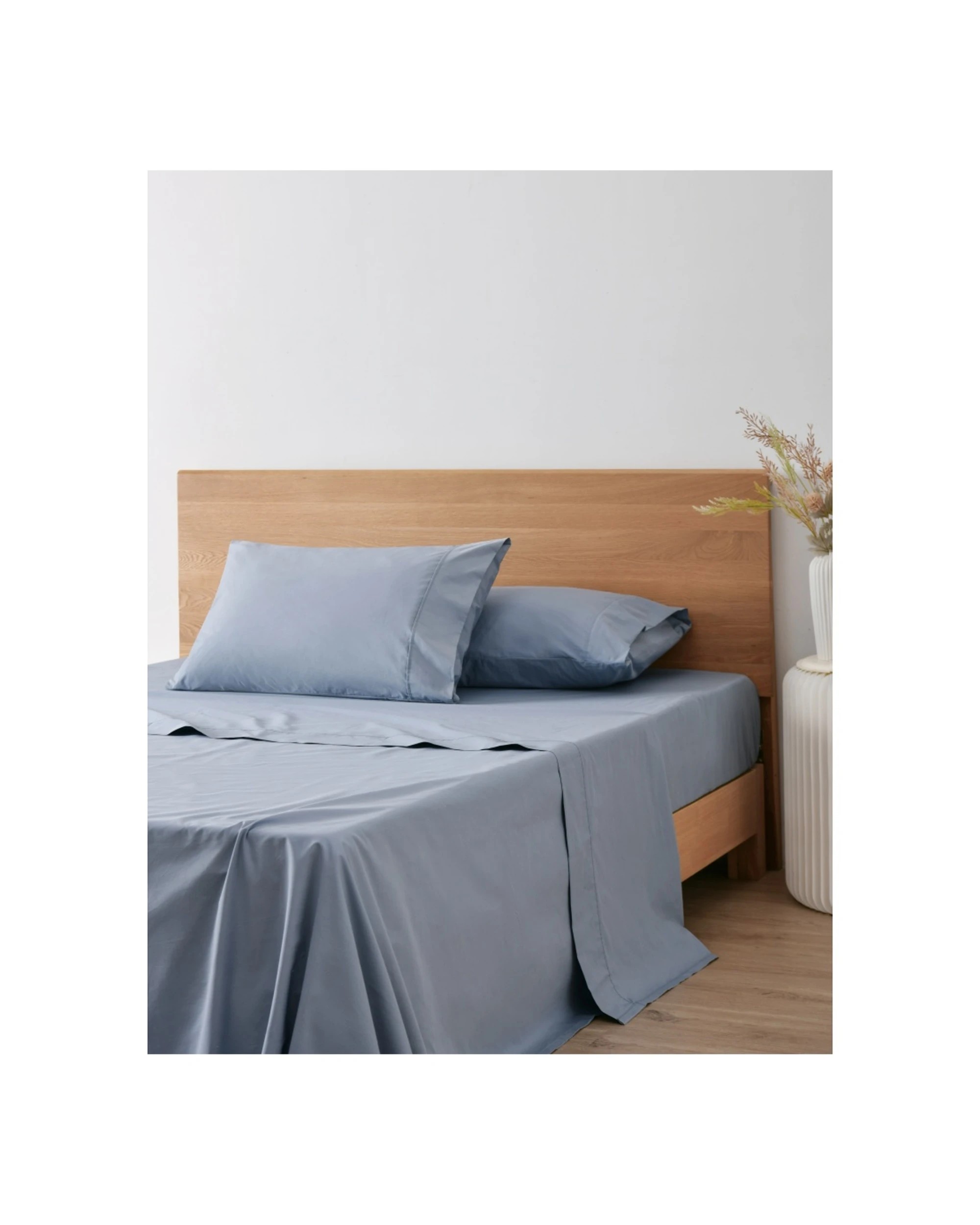 1 ONKAPARINGA 300TC Hepburn Cotton Percale Sheet Bedding Set - Single Bed - Blue, 1 of 5
