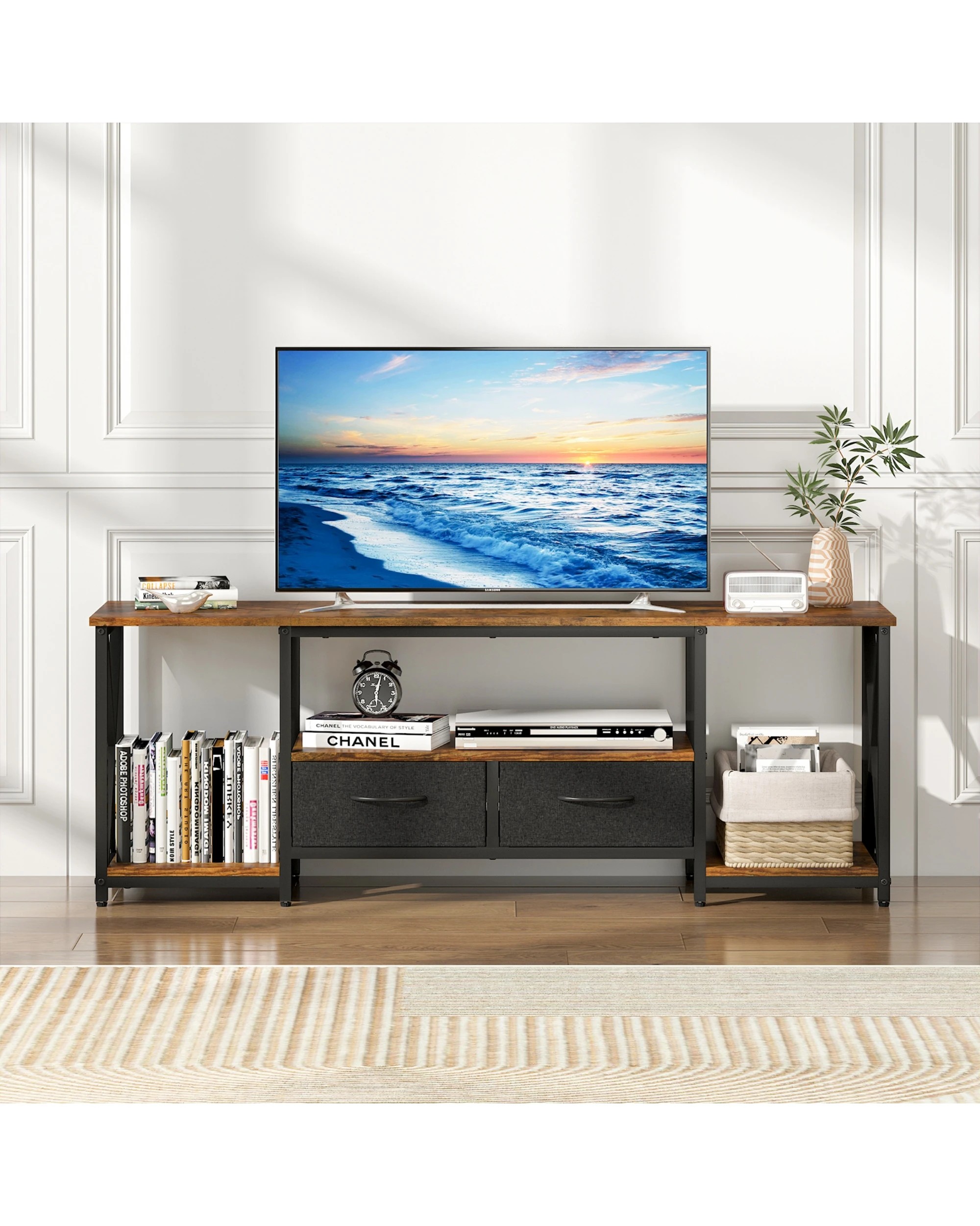 4 Advwin TV Cabinet 160cm Entertainment Unit Stand w/ Shelf & Drawers Media Console, 4 of 8