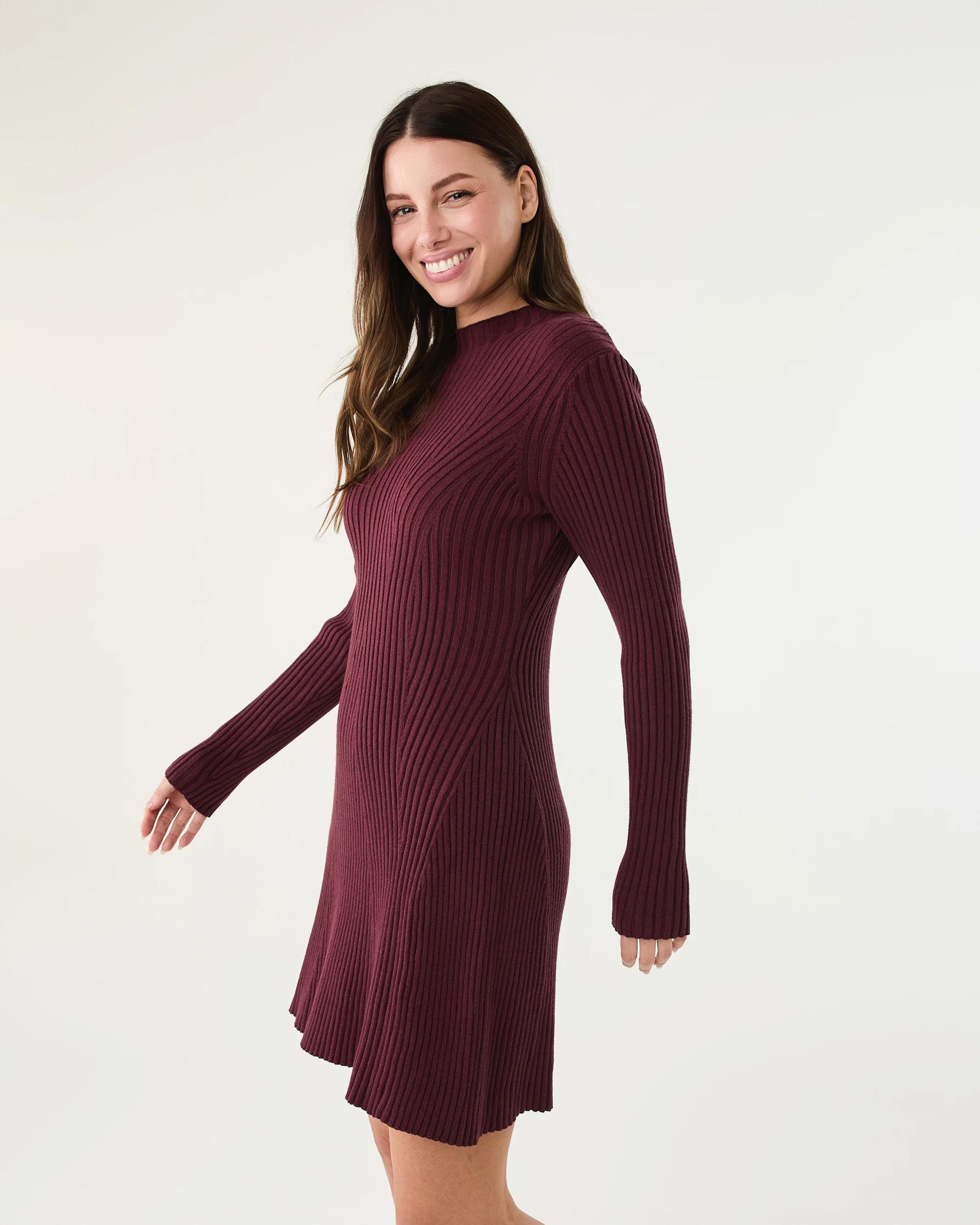 2 Long Sleeve True Knit Skater Mini Dress Red Royale, 2 of 7
