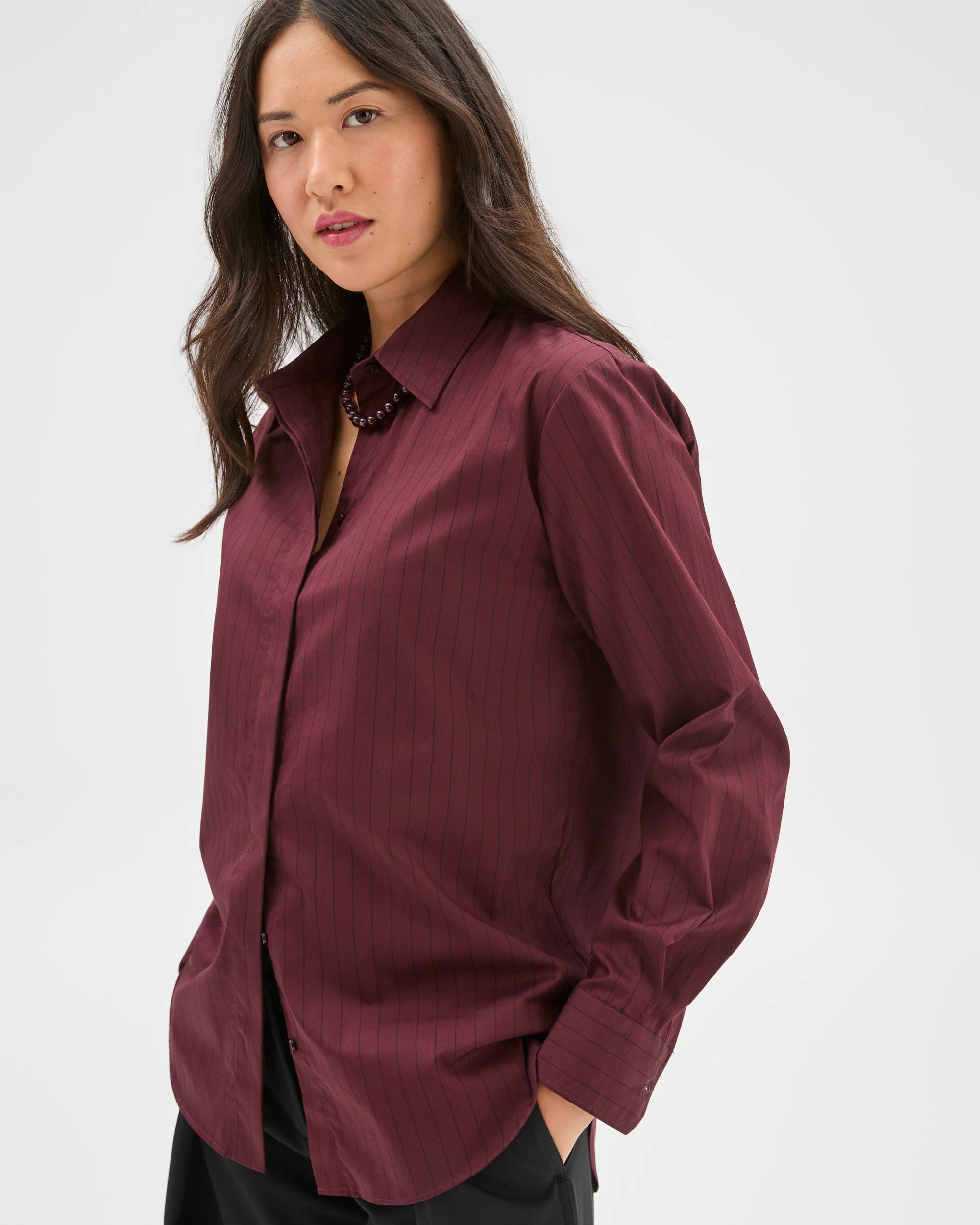 6 Preview Australian Cotton Poplin Shirt PINOT BURGUNDY, 6 of 7