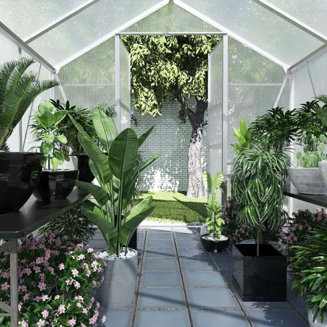 4 Green Fingers Greenhouse Double Doors Aluminium Green House Garden Shed - Silver, 4 of 6