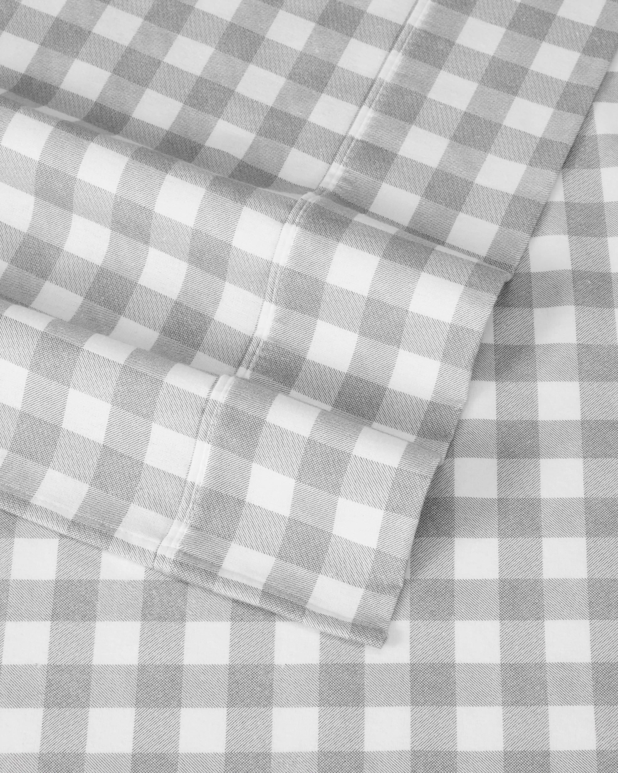 4 Gingham Cotton Flannelette Sheet Set - Single Bed, Grey, 4 of 7