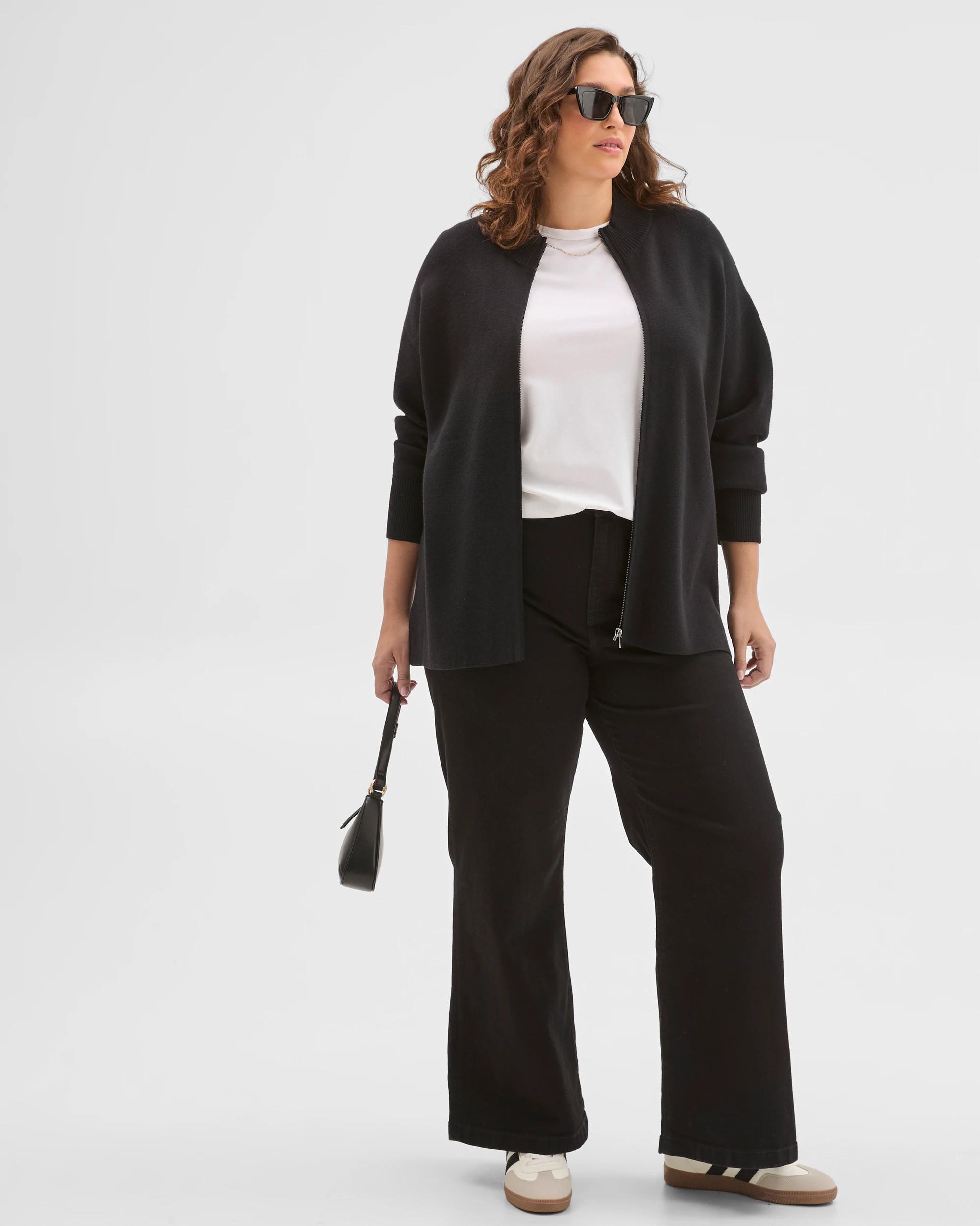 1 Target Curve Plus Size Clean Knit Zip Through Sweater BLACK, 1 of 7