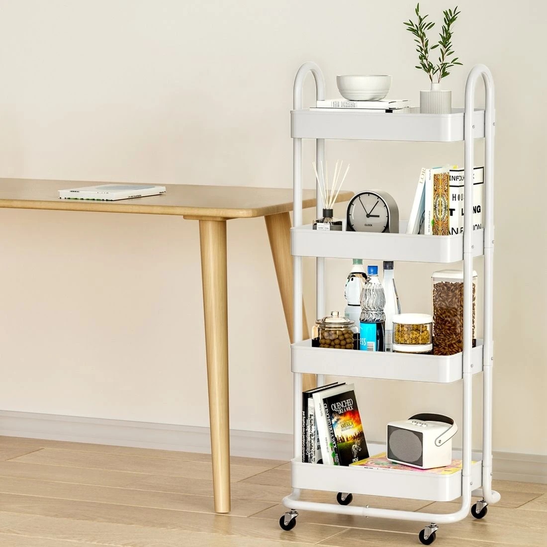 1 Artiss Storage Trolley Kitchen Cart 4 Tiers
 - White, 1 of 4