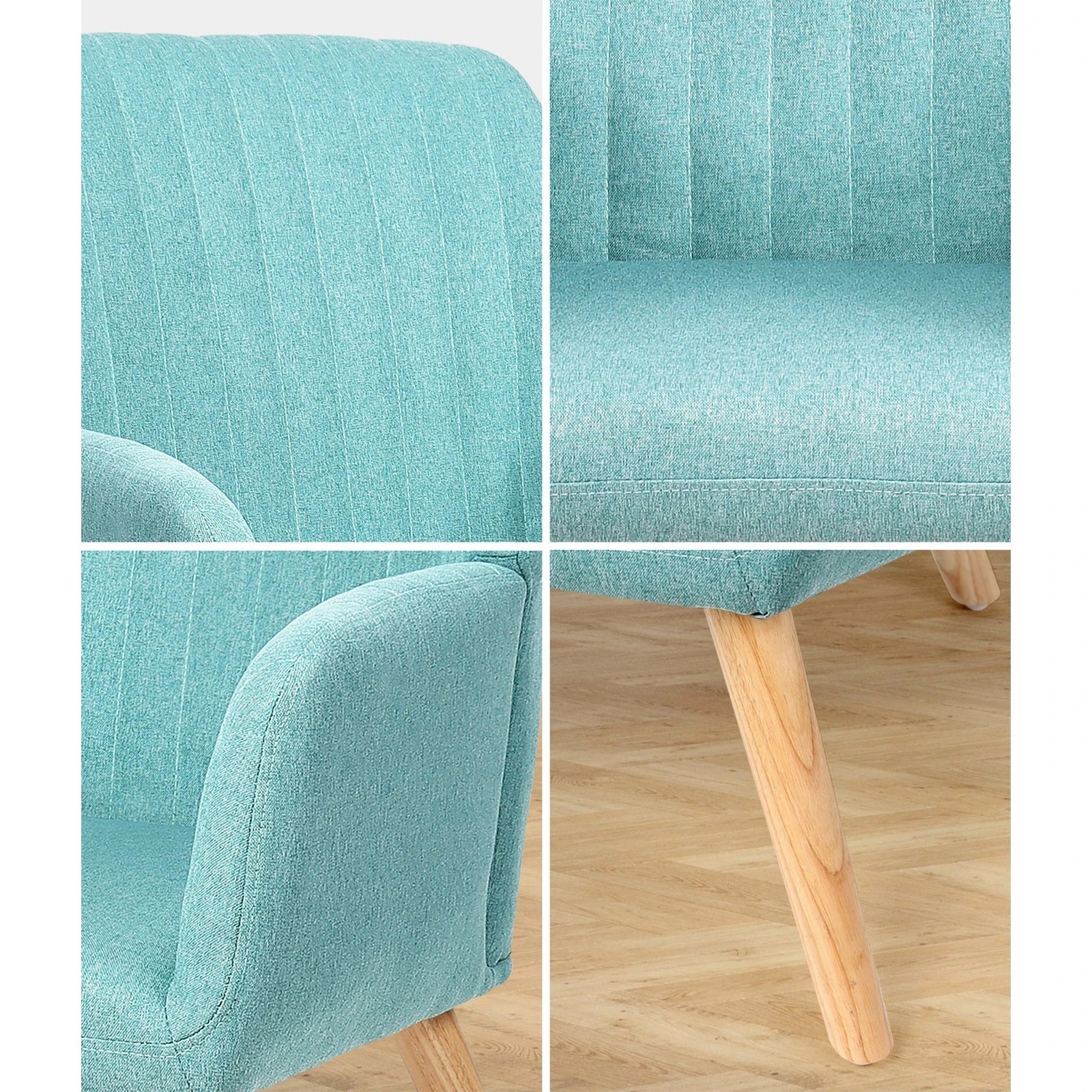 4 Oikiture Armchair Lounge Sofa Chair Fabric Accent Chairs Armchairs Couches
 - Blue, 4 of 10