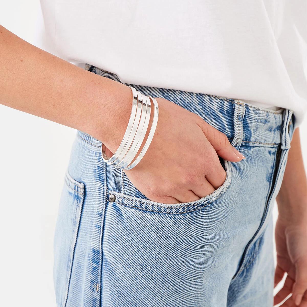 3 5 Pack Thin Bangles Silver, 3 of 4