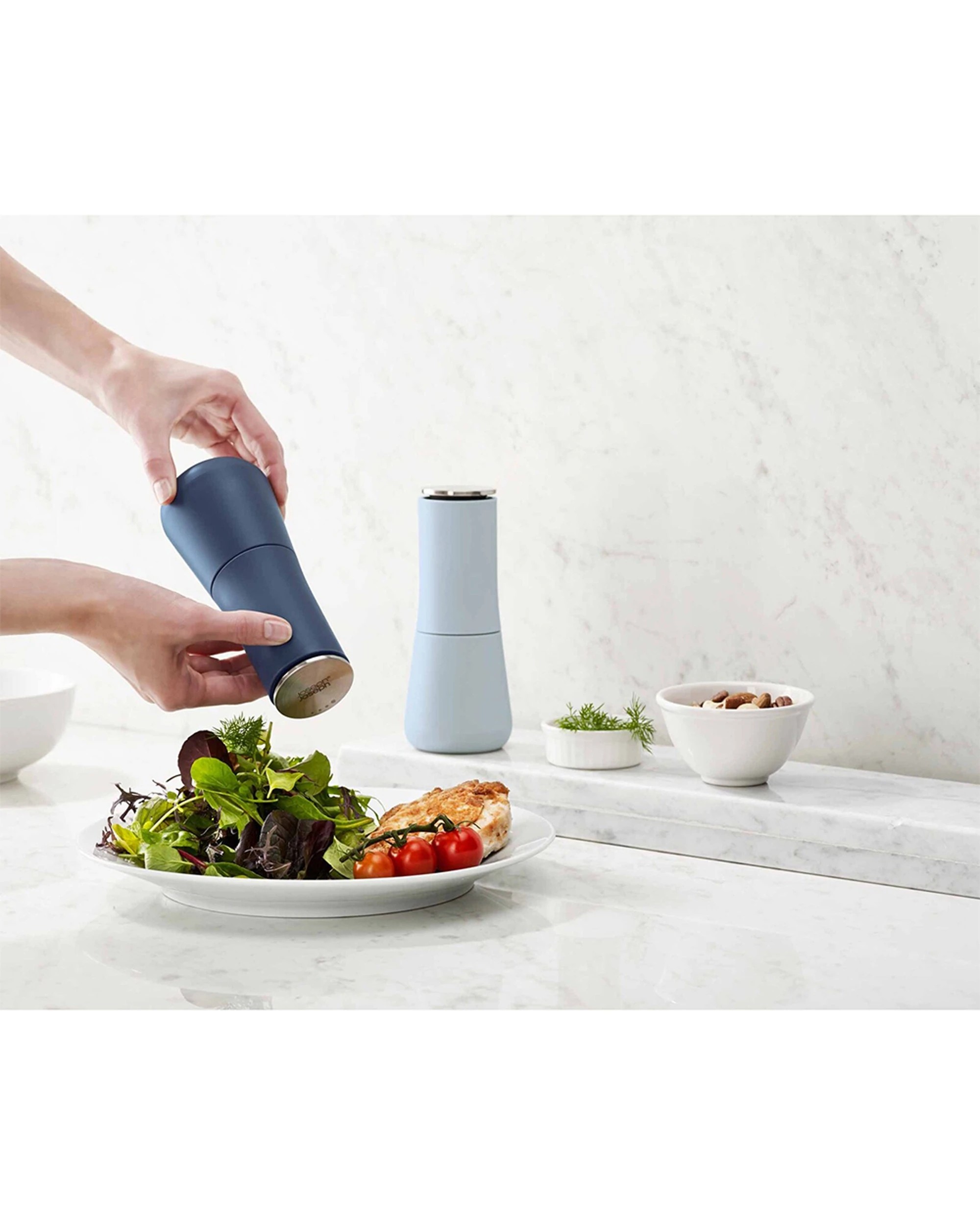 2 Joseph Joseph Milltop Salt and Pepper Set Mess-Free Inverted Design Ceramic Grinder Adjustable Sky - Blue, 2 of 4
