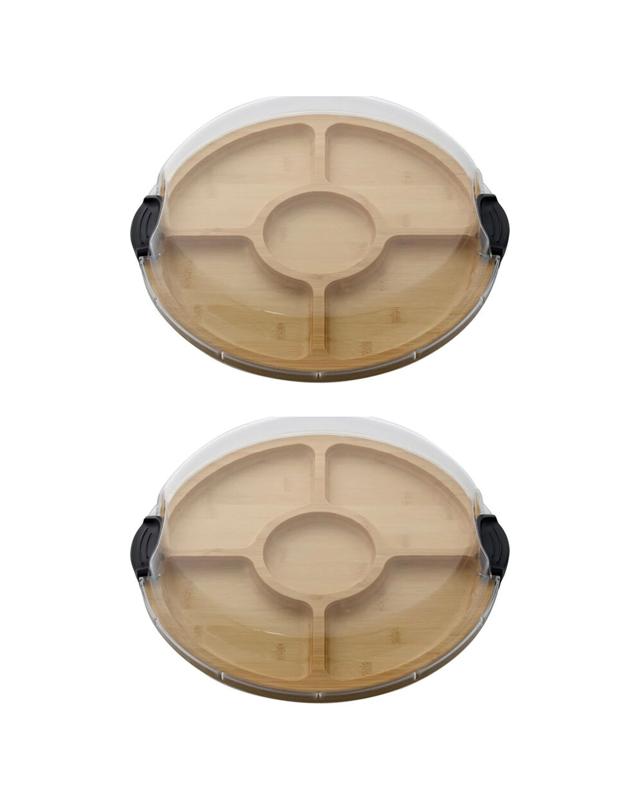 Farberware 2PK Build-a-Board Bamboo Round Divided Board With Lid Durable - B