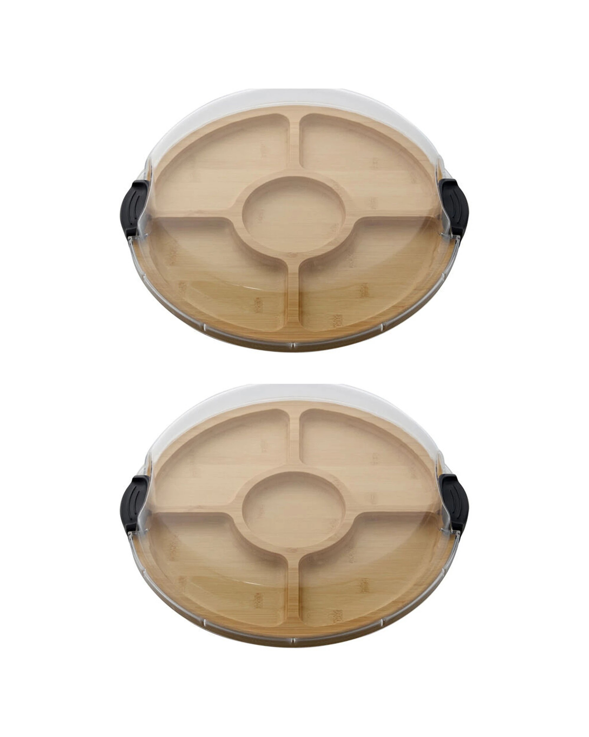 1 Farberware 2PK Build-a-Board Bamboo Round Divided Board With Lid Durable - Brown, 1 of 6