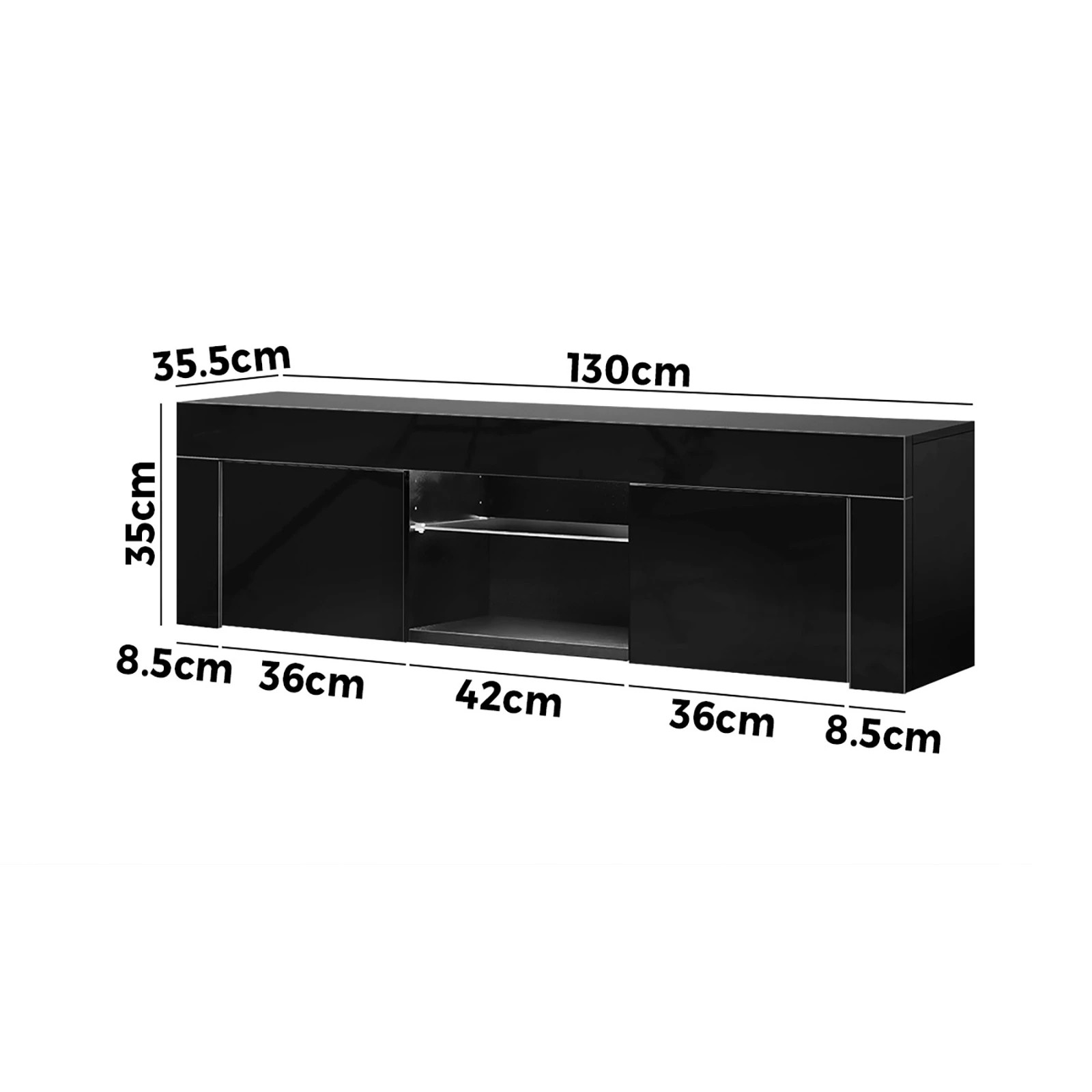 8 Oikiture Tv Cabinet Entertainment Unit Stand Rgb Led Hight Gloss 130cm
 - Black, 8 of 9