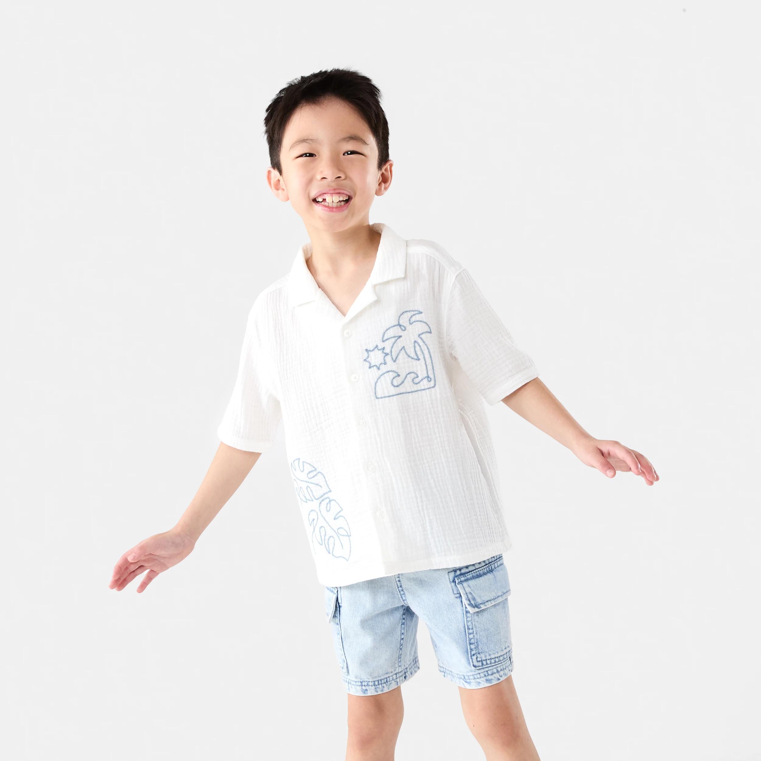 1 Short Sleeve Embroidery Resort Shirt Wht Beach, 1 of 7