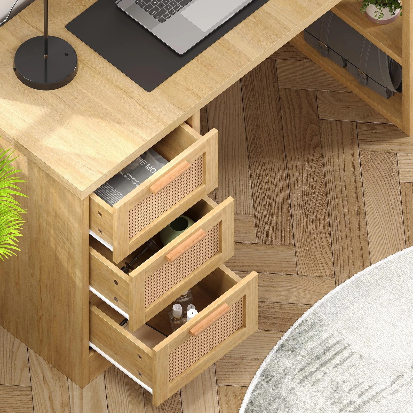 4 Alfordson Computer Desk Drawers Office Laptop PC Study Table Shelf - Oak, 4 of 10