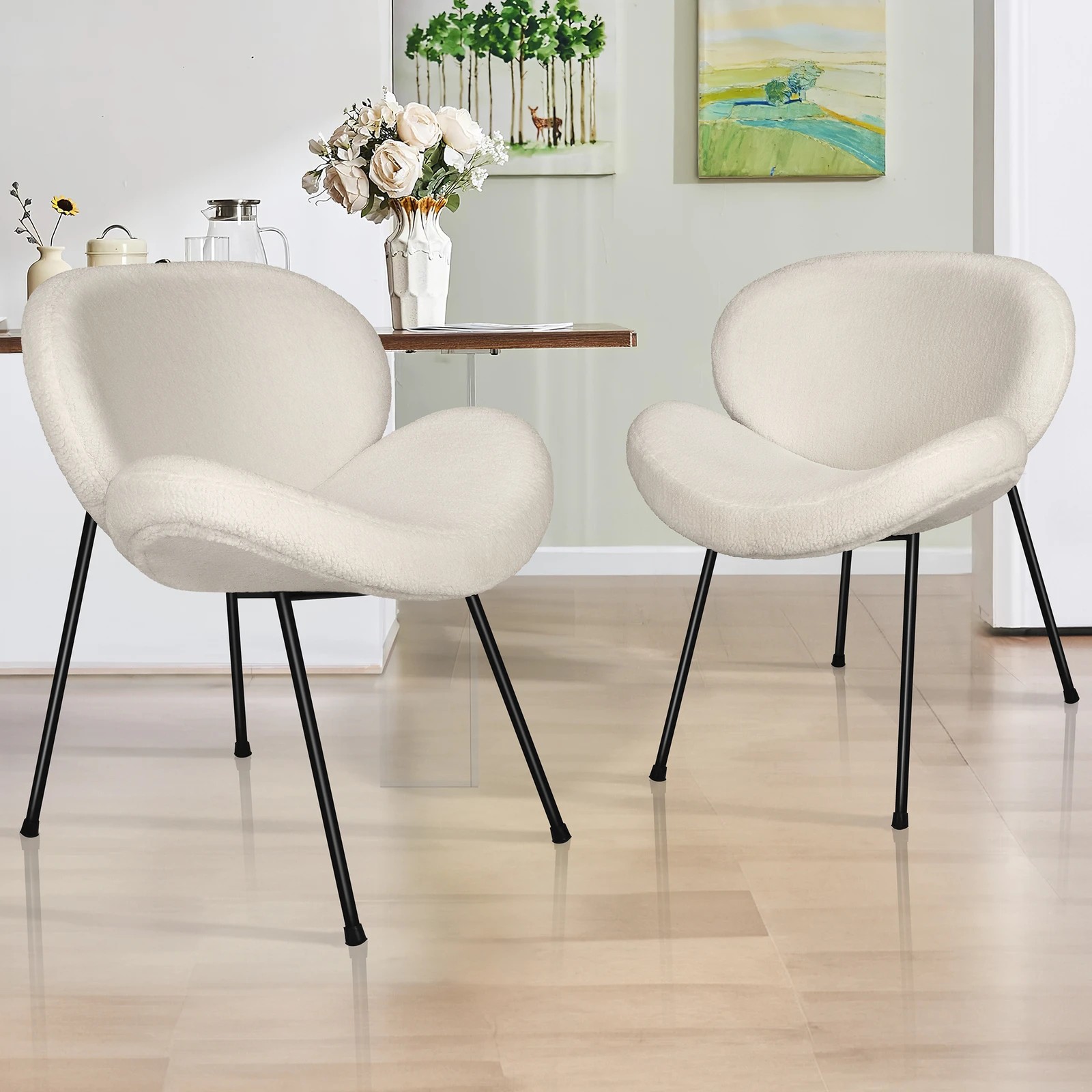 2 Alfordson 2x Dining Chair Armchair Accent Kitchen Padded Living Room Sherpa - White, 2 of 3