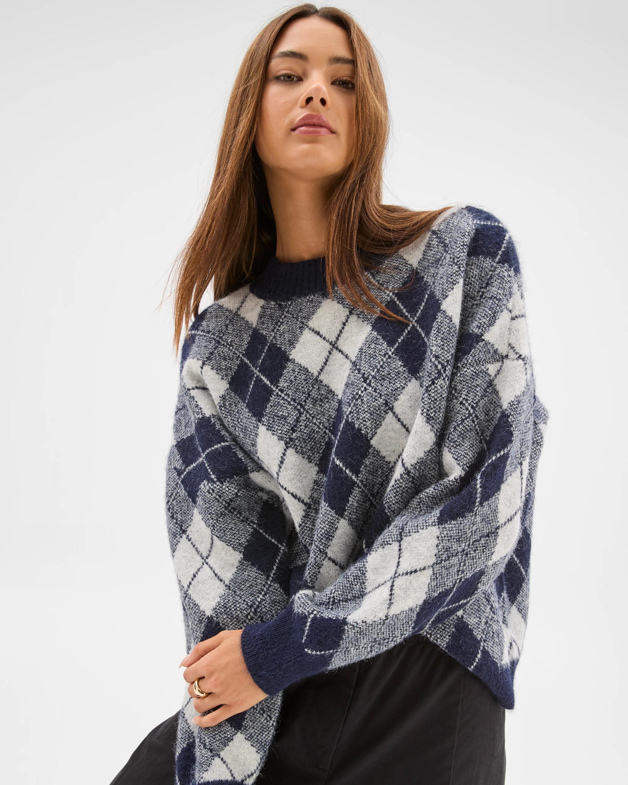 4 Lily Loves Argyle Crew Neck Jumper NAVY, 4 of 7