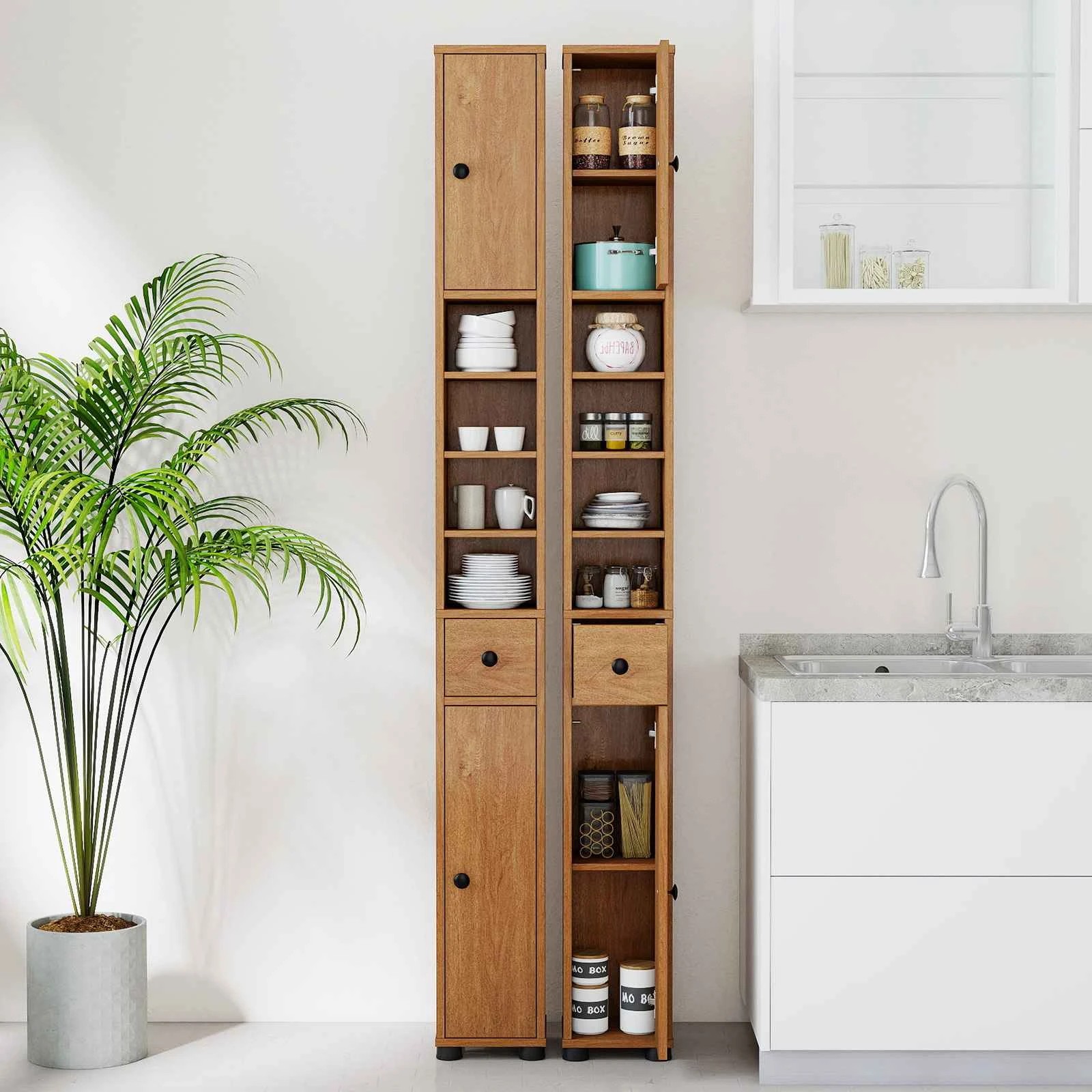 3 Costway 1.8M Tall Bathroom Cabinet Slim Narrow Storage Sideboard, 3 of 4