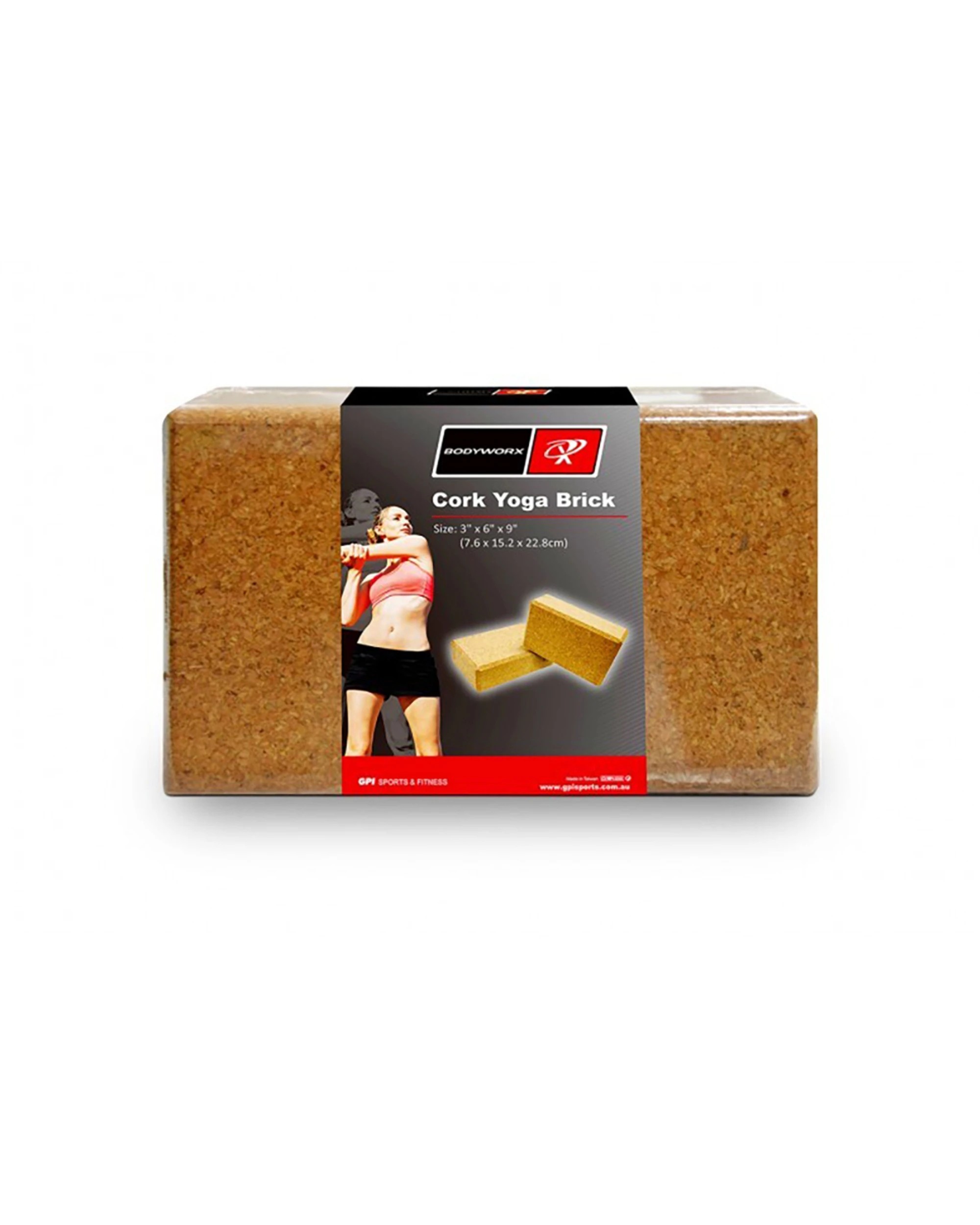 1 Bodyworx Cork Yoga Pilates Stretching Brick 22x15cm Non-Slip Textured Support - Natural, 1 of 1