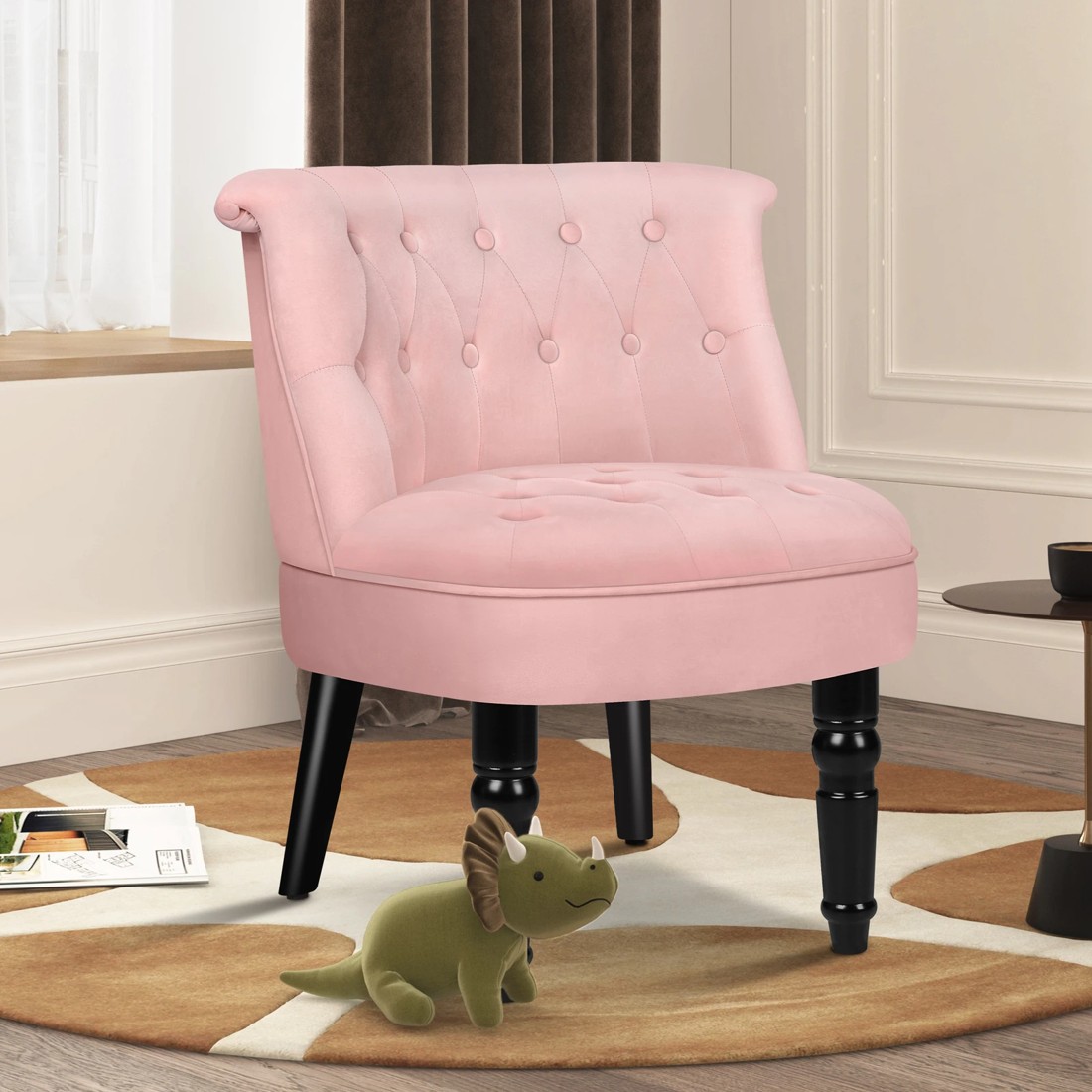 5 Alfordson Armchair Lounge Chair Wingback Accent Chair Velvet Tufted Sofa - Pink, 5 of 9