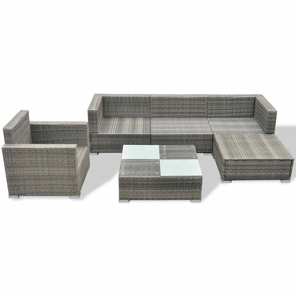 2 vidaXL 6 Piece Garden Lounge Set With Cushions Poly Rattan - Grey, 2 of 8
