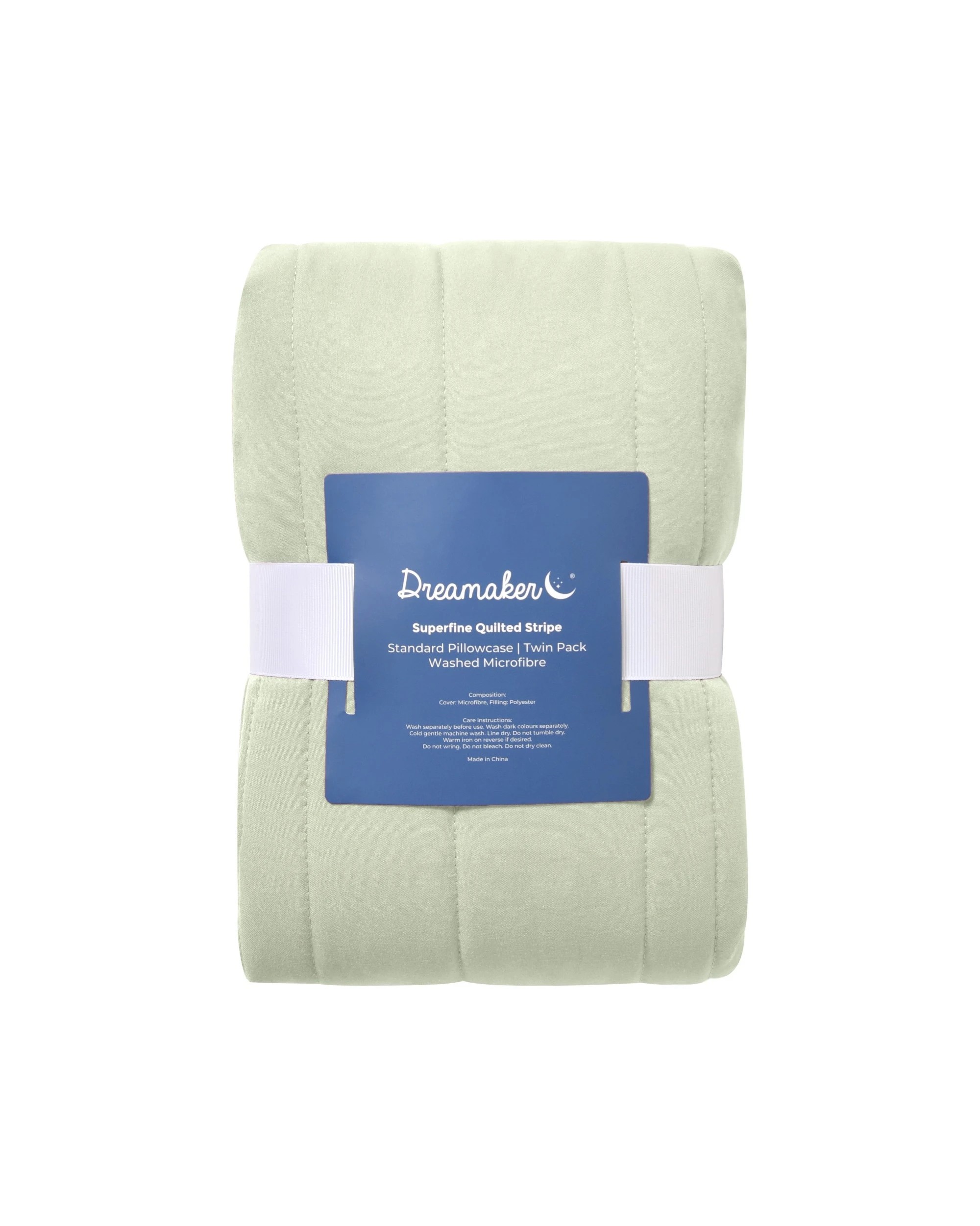6 Dreamaker Superfine Washed Microfibre Stripe Quilted European Pillowcase Twin Pack - Sage Green, 6 of 6