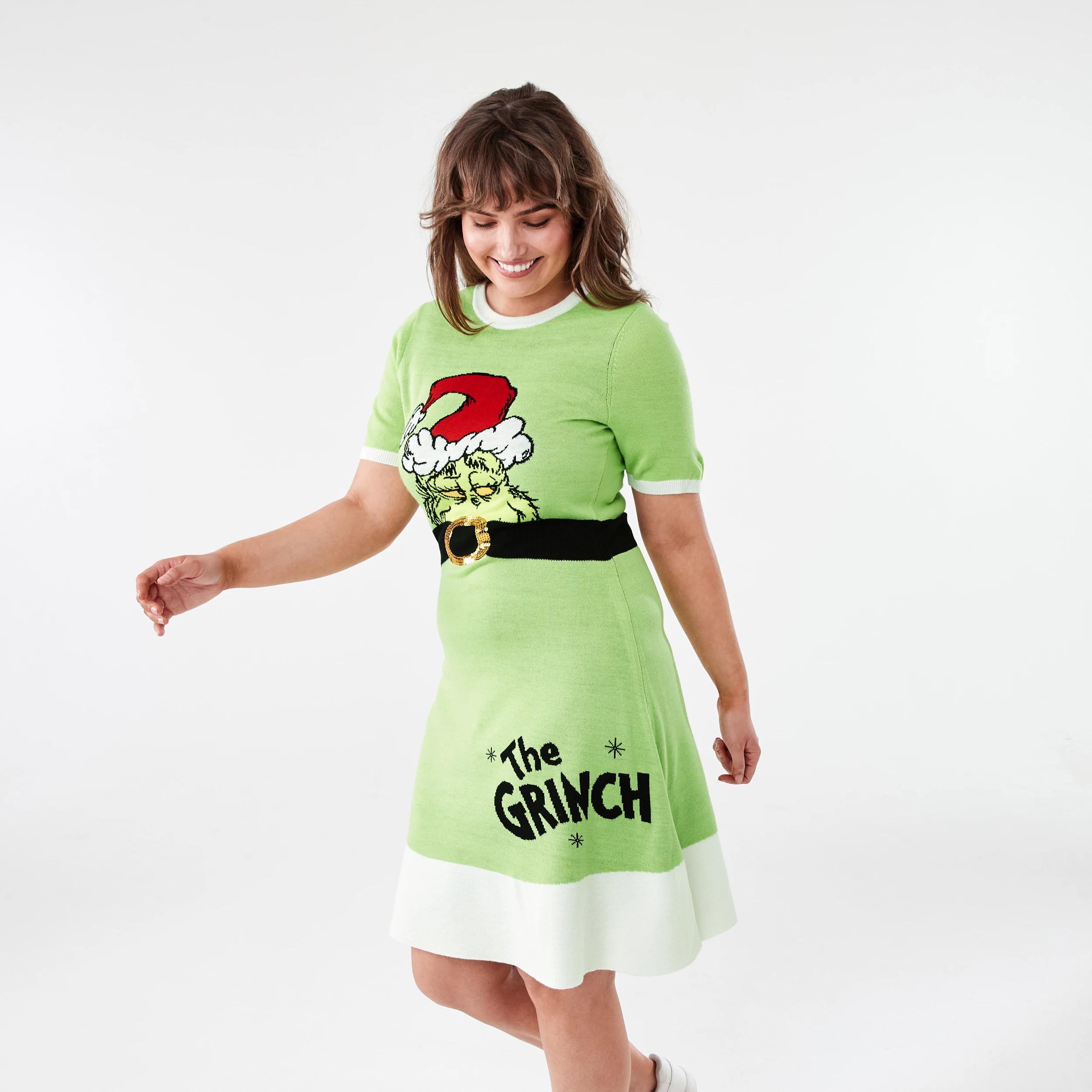 3 Short Sleeve The Grinch License Christmas Knit Mini Dress D52 GRINCH XMAS DRESS, 3 of 8