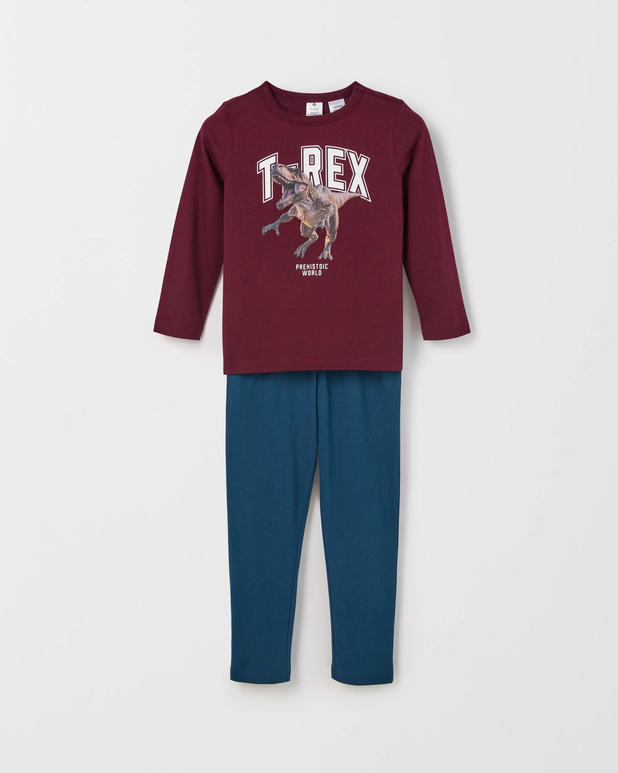 2 Target Kids Australian Cotton 2 Pack Younger Boys Knit Pyjama Set BURGUNDY T-REX, 2 of 5