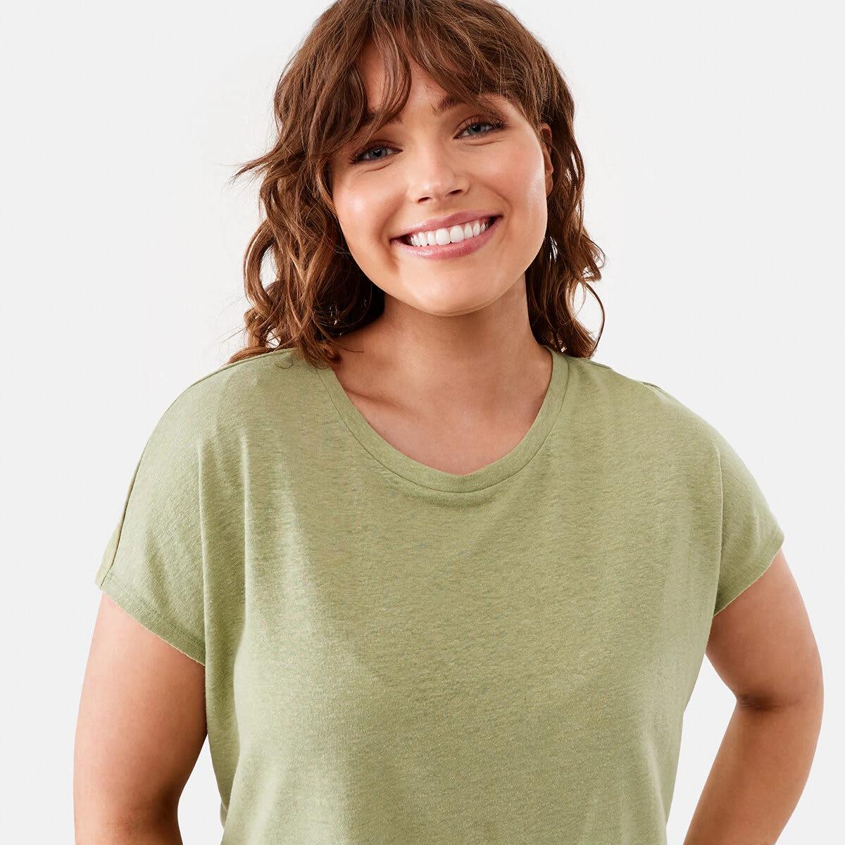 4 Linen Blend Extended Sleeve Tee Grn Tea, 4 of 6