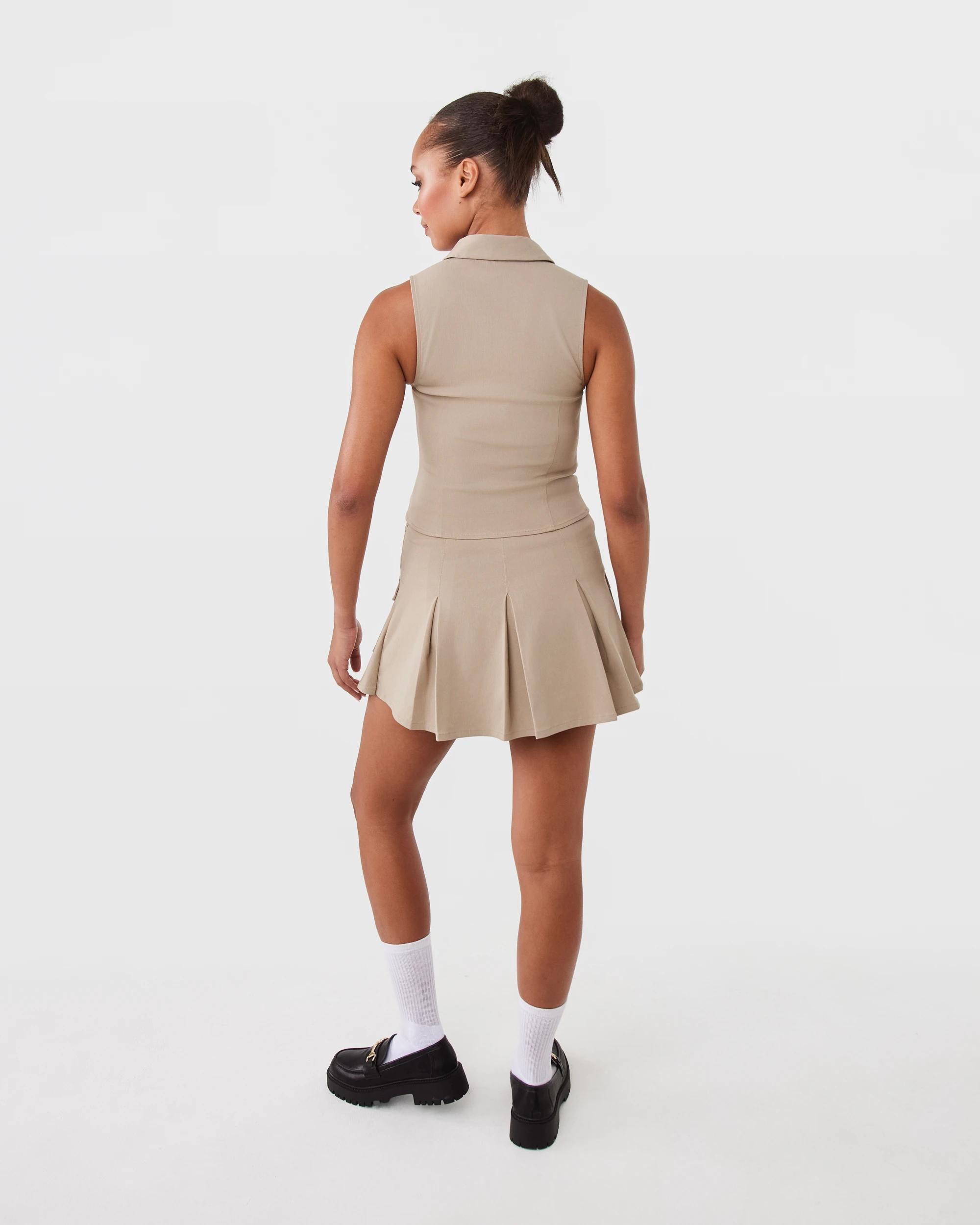 6 Youth Sleeveless Collared Zip Up Top Tan, 6 of 10