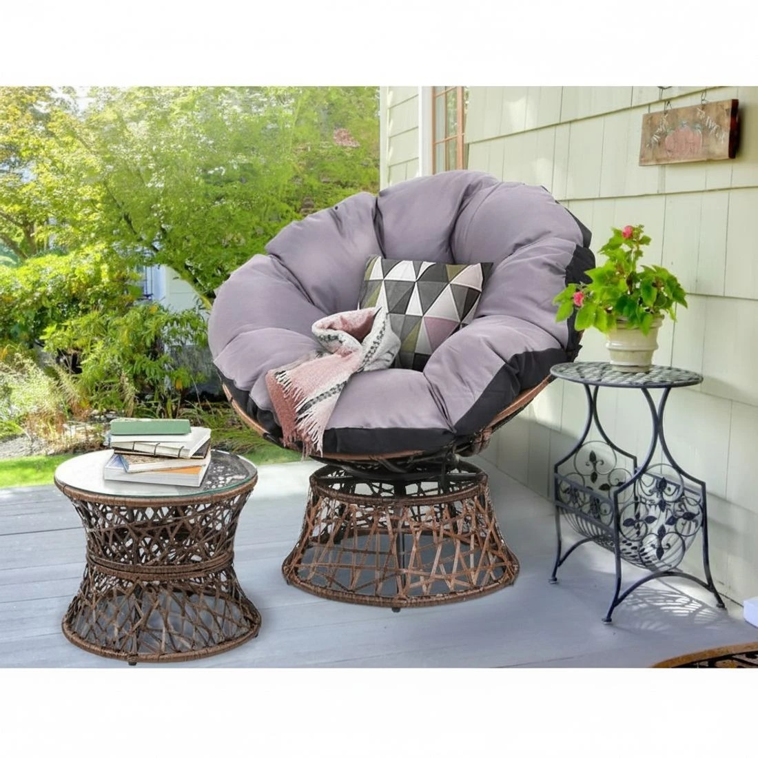 4 Gardeon Outdoor Lounge Setting Furniture Wicker Papasan Chairs Table Patio - Brown, 4 of 6
