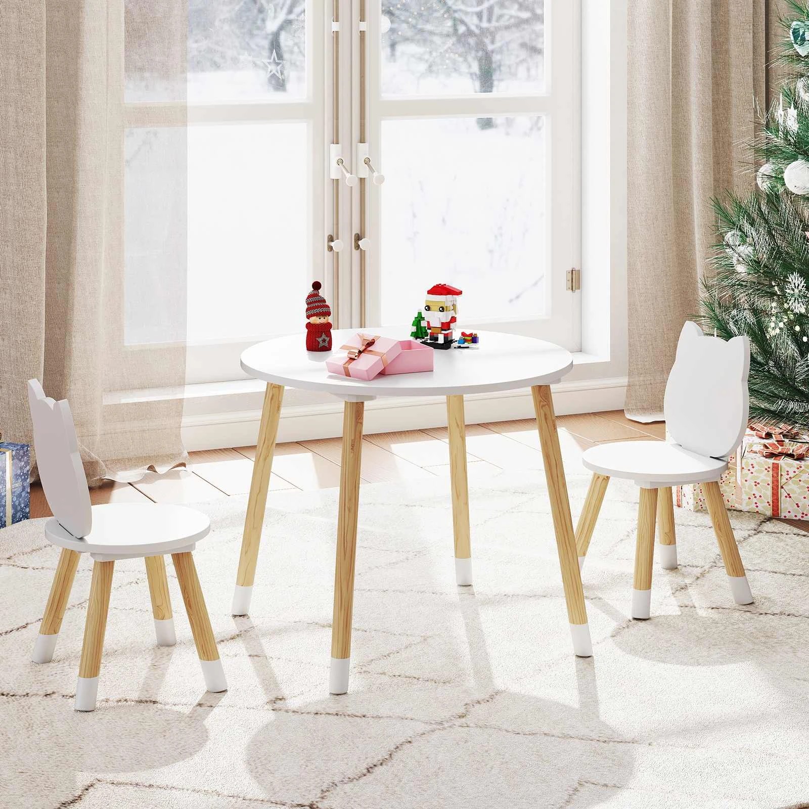 2 Costway Table Chair Set Activity Kitten Round Desk - White, 2 of 3
