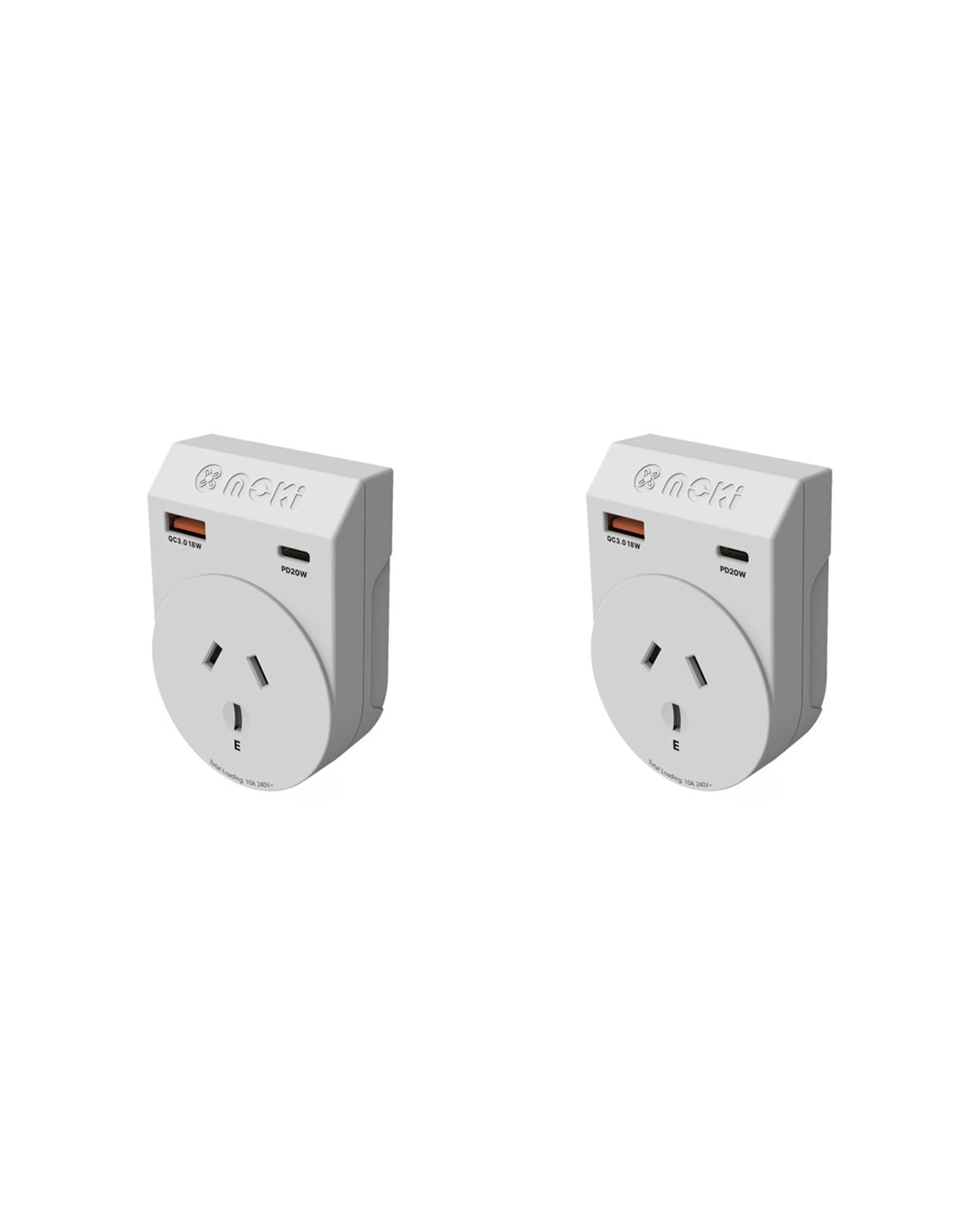 1 Moki 2PK Travel Adaptor Plus Outbound AU NZ To India Type C USB A - White, 1 of 4