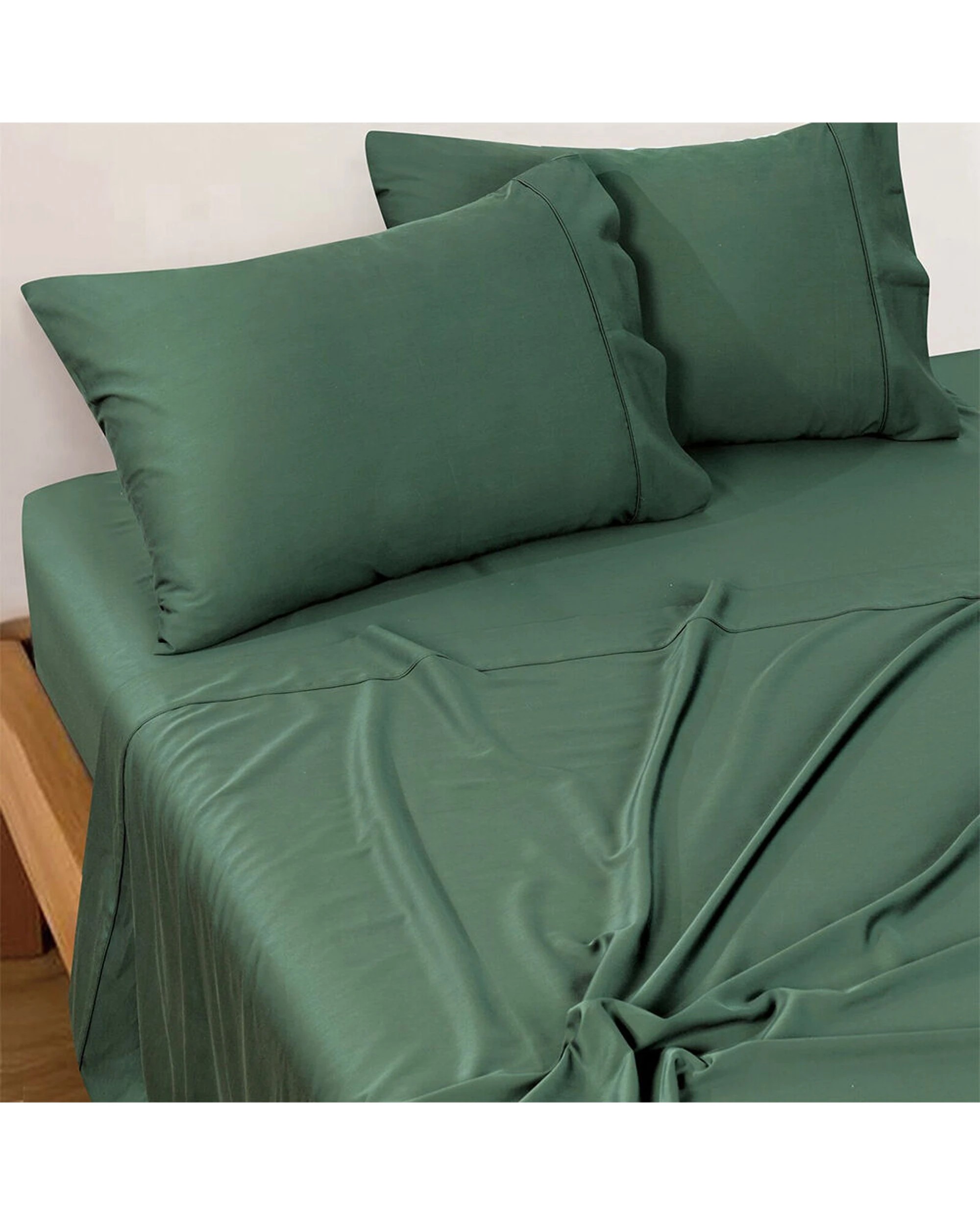 1 Bianca Rosebank 500TC Bamboo Cotton Sateen Blend Sheet Set With 2 Pillowcases - Super King Bed - Green, 1 of 7