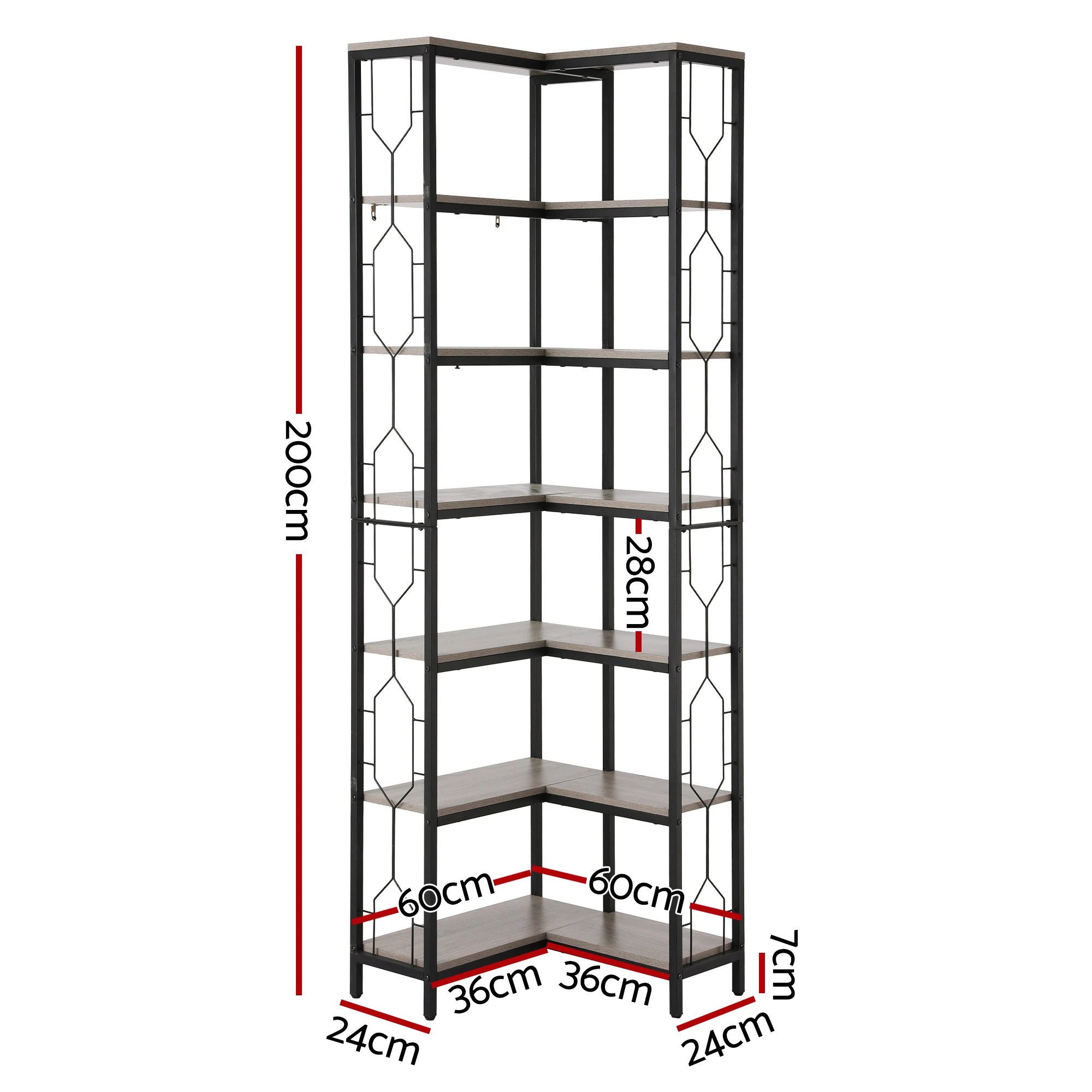 2 Artiss 6 Tiers Bookshelf Corner Shelf Bookcase Display Shelves Oak - Brown, 2 of 9